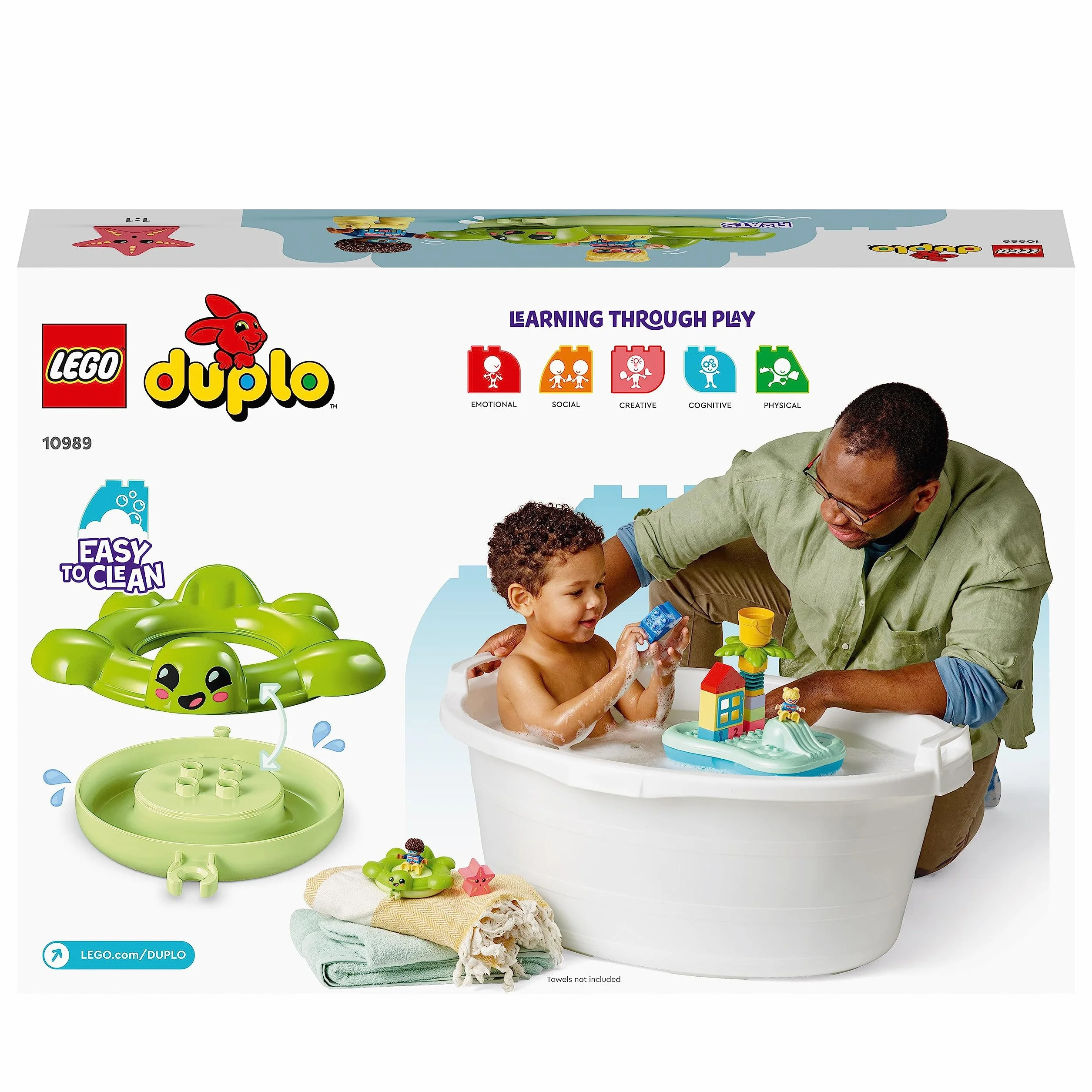 LEGO 10989 DUPLO Park Wodny, zabawki do kąpieli dla 2-latka i małych dzieci, z pływającą wyspą, żółwiem i rozgwiazdą, łatwe do czyszczenia zabawki wodne do wanny