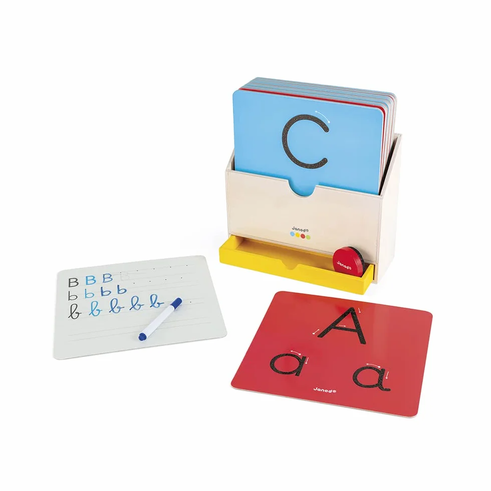 Janod - Essential - Learn to Write - Wooden Early Learning Educational Game - Teaches Letters and Reading - Water-Based Paint - from 3 Years, J05074, 9.1 x 3.1 x 9.6 inches