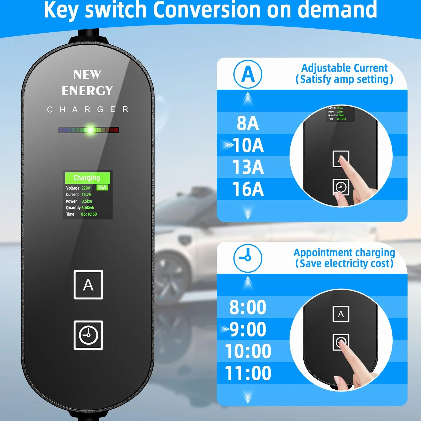 typ 2 kabel do ładowania Schuko, 3,5 kW 6-16 A, przenośny kabel do ładowania EV Chargers ze sterowanym wyświetlaczem cyfrowym do samochodów elektrycznych, ładowarka EV do modelu 3/Y 3008/508, C5X,
