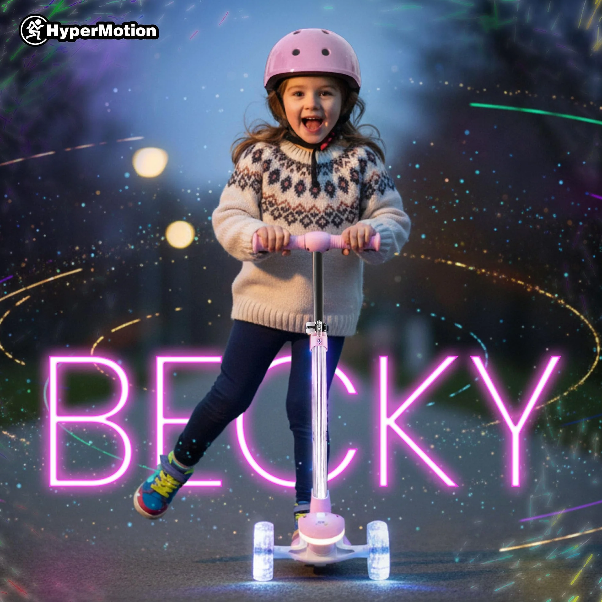 HyperMotion BECKY Hulajnoga Trójkołowa 3–8 lat z LED RGB Podświetleniem Regulowana Kierownica