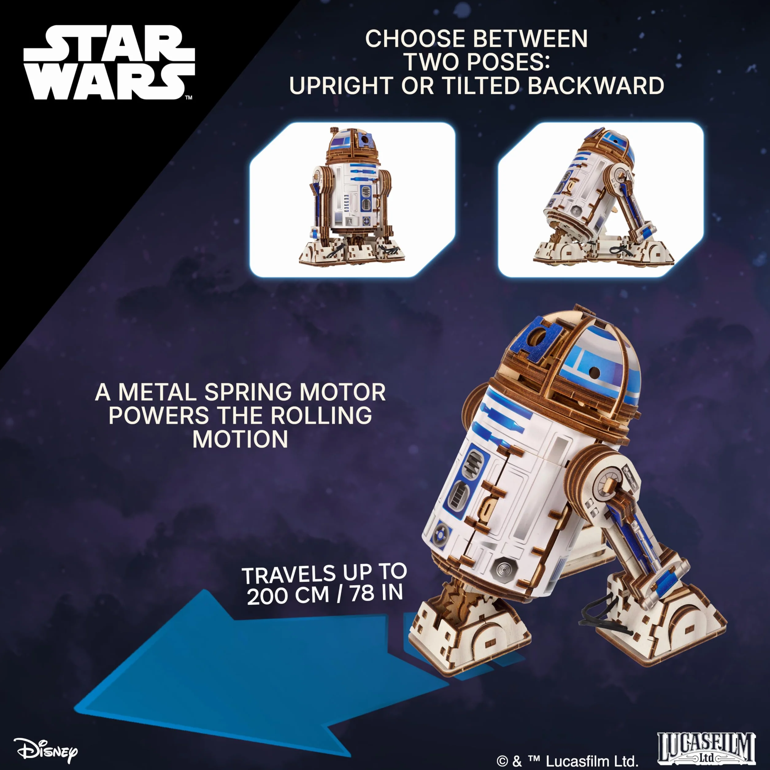 UGEARS Star Wars ™ R2-D2 ™ - puzzles for adults, model do złożenia dla dorosłych, modele mechaniczne, łamigłówka dla dorosłych, 3D puzzle, Puzzle Star Wars prezent, mechaniczne konstrukcje
