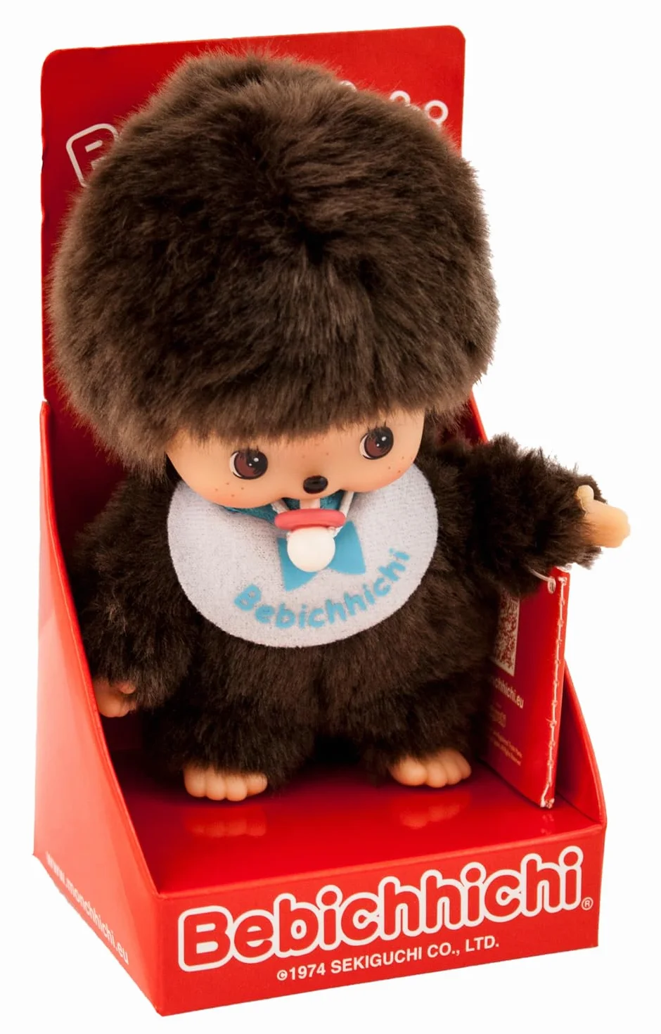 Sekiguchi 235540 - Original Bebichhichi Junge, z brązowego pluszu, z śliniaczkiem, ok. 15 cm
