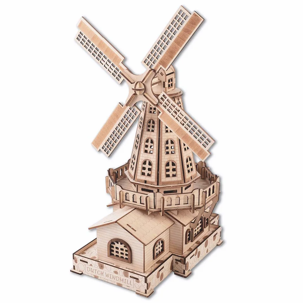 GuDoQi Drewniane puzzle 3D, wiatrak, drewniane puzzle, zestaw do samodzielnego montażu, rękodzieło artystyczne, modelarstwo, drewniany model budynku, prezent dla nastolatków i dorosłych, na urlop i