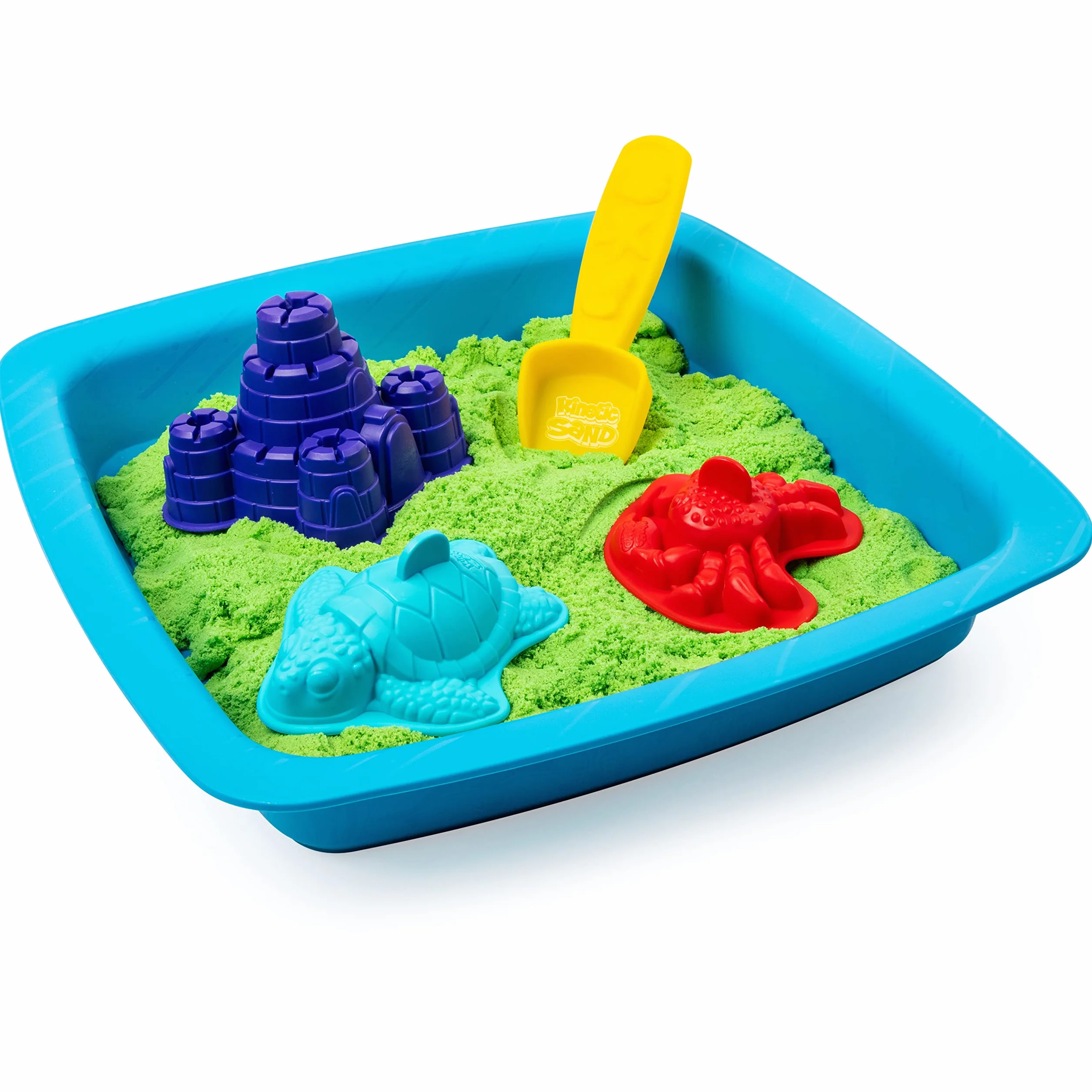 Kinetic Sand Box Set – z 454 g magicznego Kinetic Sand ze Szwecji w kolorze zielonym, 3 foremki i szufelka do kreatywnej zabawy w pomieszczeniach, od 3 lat
