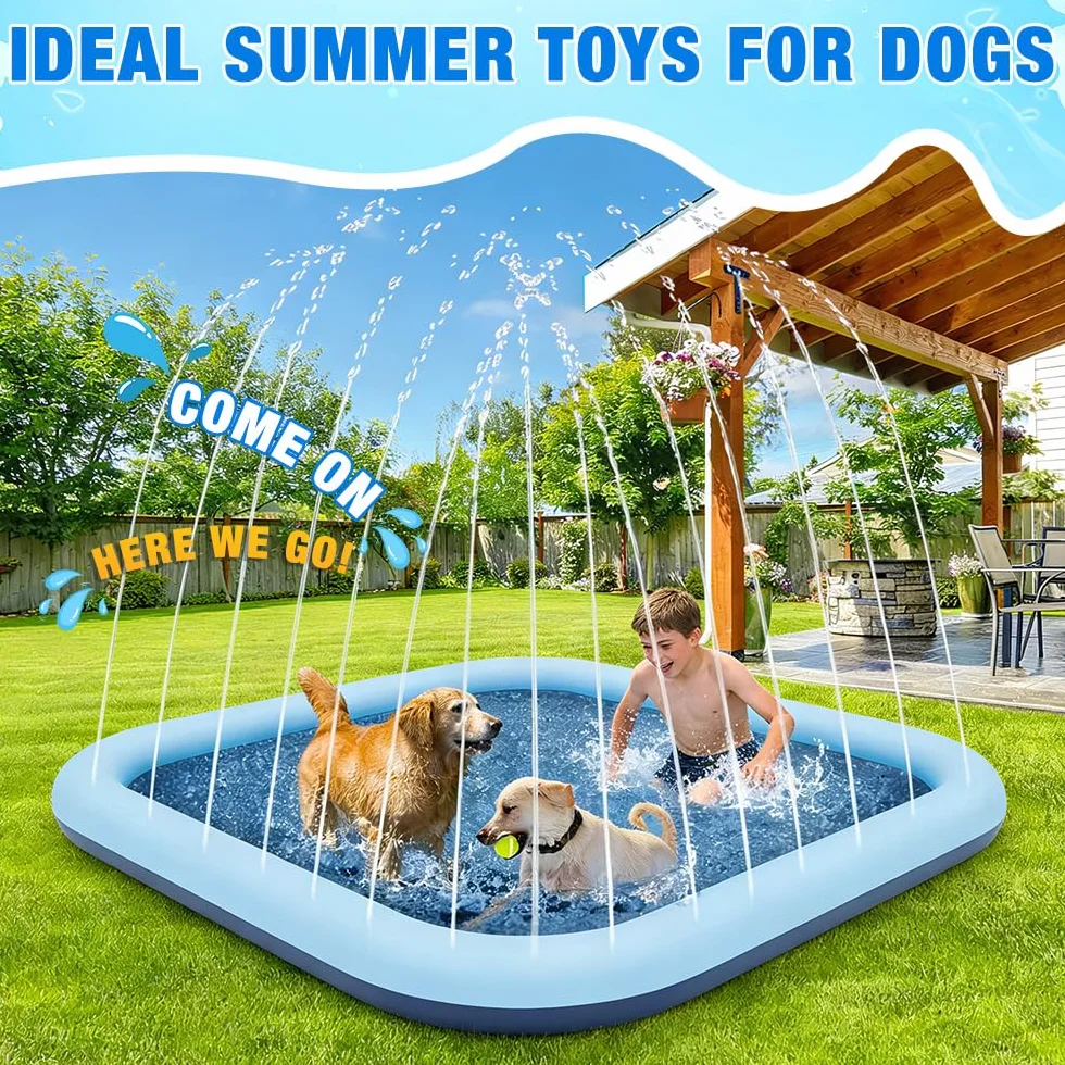 Zabawka wodna dla dzieci, do zabawy na świeżym powietrzu z funkcją antypoślizgową, 200 cm, podkładka Splash Pad dla dzieci, zabawka ogrodowa dla dzieci (kwadratowy, 200 cm)