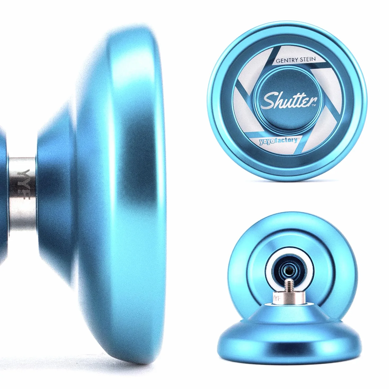 YoyoFactory Shutter Profi Yo-Yo firmy Weltmeister Gentry – niebieski (szybka rotacja, metalowe łożyska kulkowe, sznurek i instrukcja w zestawie)