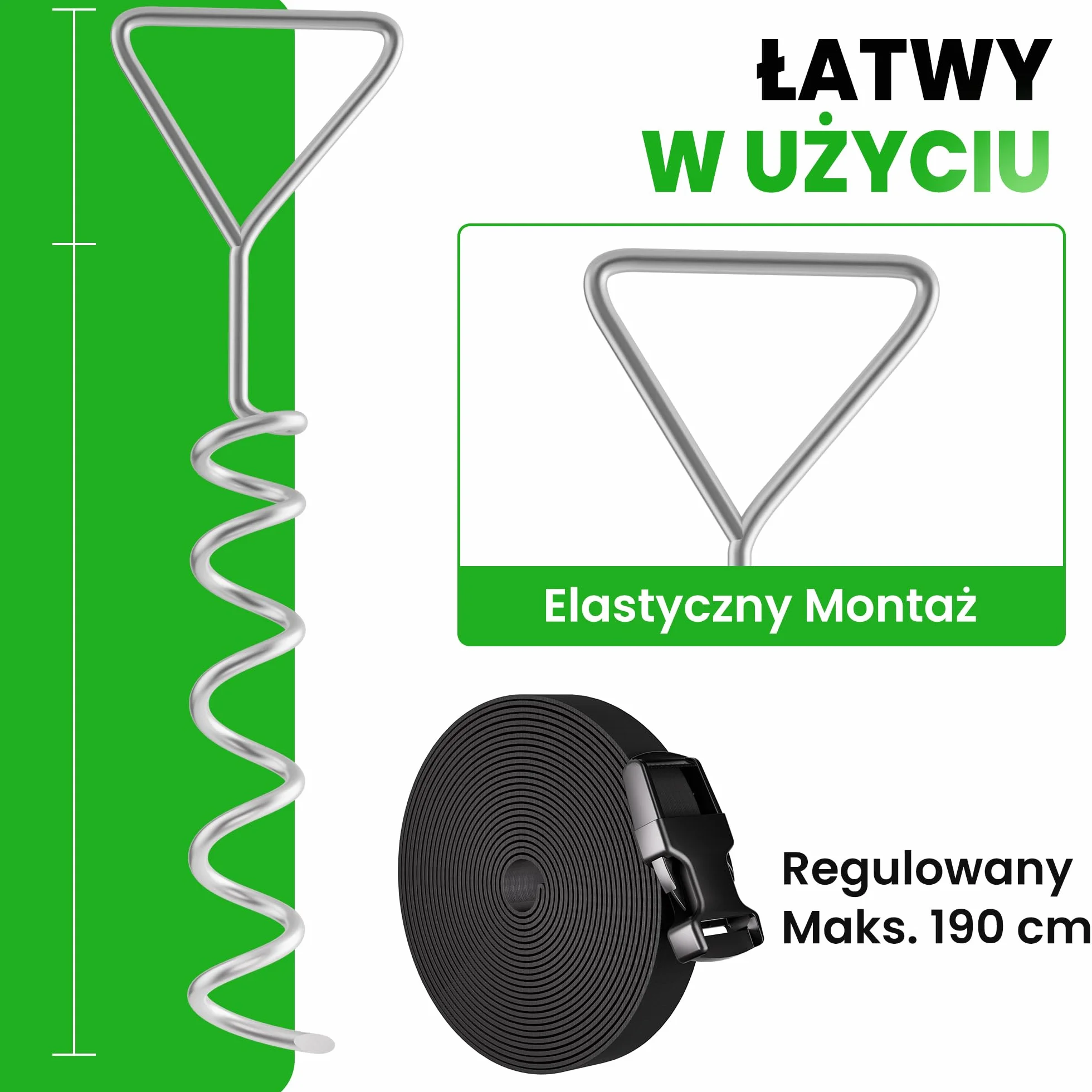 Ultrasport Kotwy gruntowe, z tarczami tnącymi, zestaw kotw gruntowych do trampolin, szopek ogrodowych i nie tylko, 4 śruby gruntowe ze stali ocynkowanej, regulowane pasy bezpieczeństwa ok. 190 cm