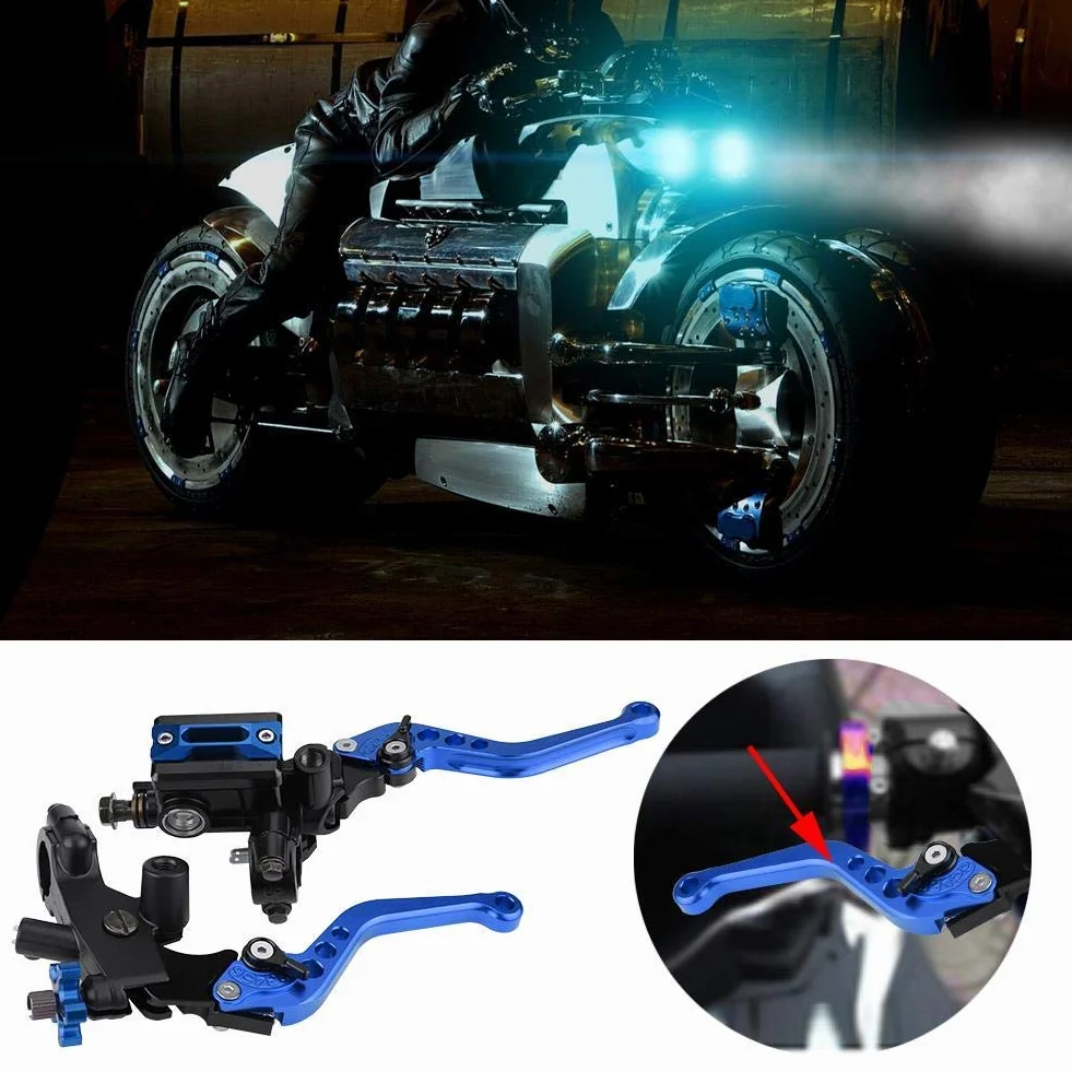Jedna para lewej i prawej dźwigni sprzęgła, 1 para 7/8"(22 mm) uniwersalnych dźwigni zbiornika głównego cylindra sprzęgła hamulca motocykla (niebieskie)