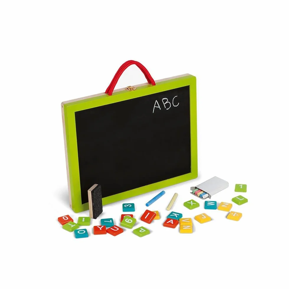 Janod - Children's Wooden 4-In-1 Board - Multi-Activity Magic Slate - Accessories and 42 Magnets Included - Learning to Read and Write - from 3 Years Old, J05014