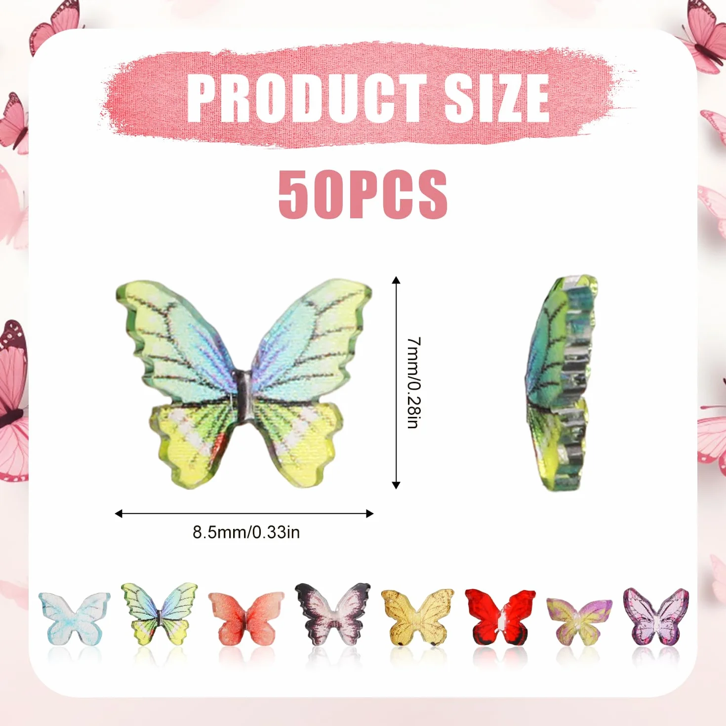 50szt Mikro Motyle z Zywicy, Rózne Kolorowe Male Motyle z Zywicy Miniaturowe Domki dla Lalek, 3D Zawieszki do Paznokci w Ksztalcie Motyla Mikro Dekoracje Krajobrazu do Rekodziela Bajkowy Dom