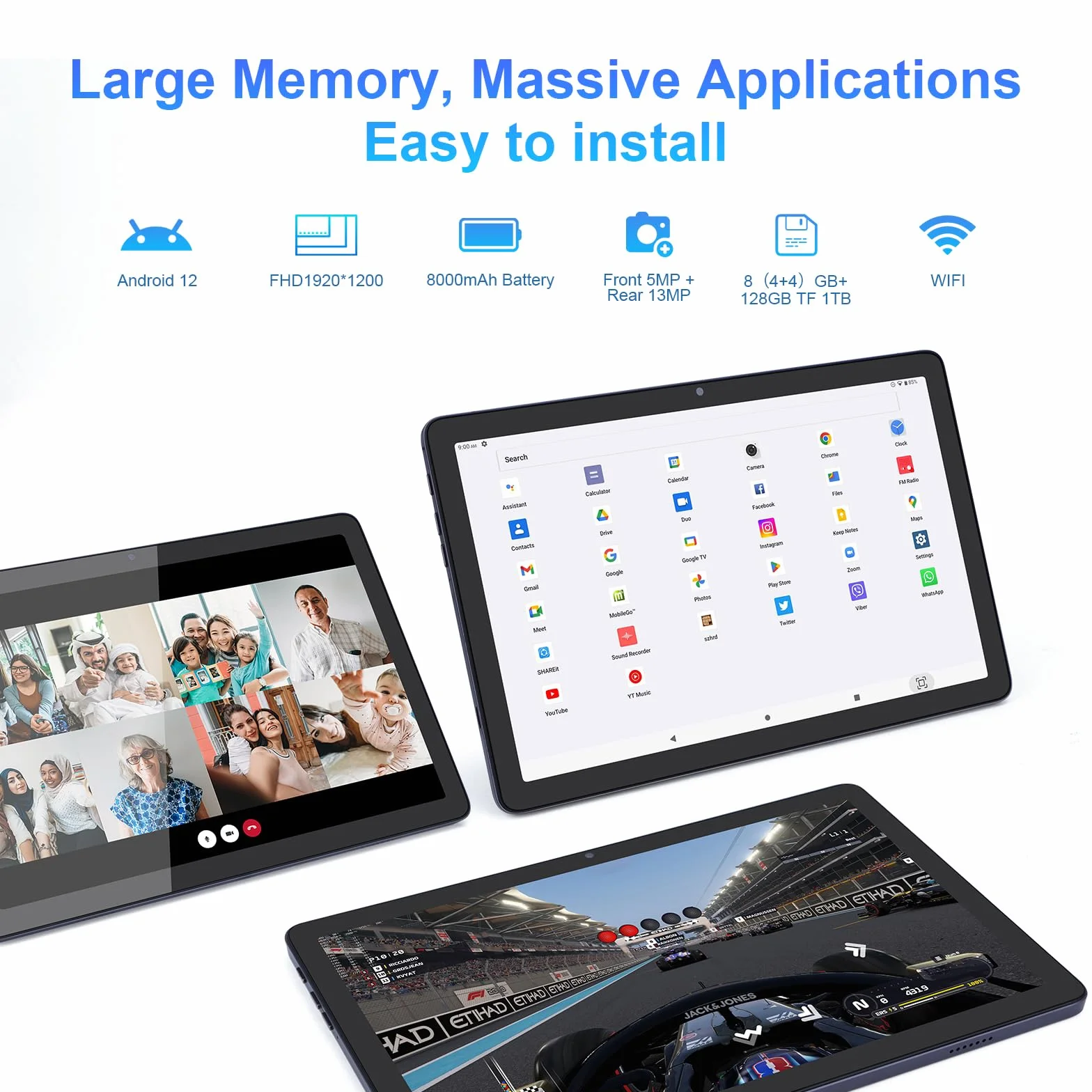 C idea Tablet 10,1 cala, tablet z systemem Android 12 z ekranem 1920 x 1200 IPS Full HD, 128 GB ROM (TF 1 TB) 8 GB RAM, 2,4 g/5G WiFi, aparat 8 MP + 13 MP, 6000 mAh długa żywotność baterii, 2024