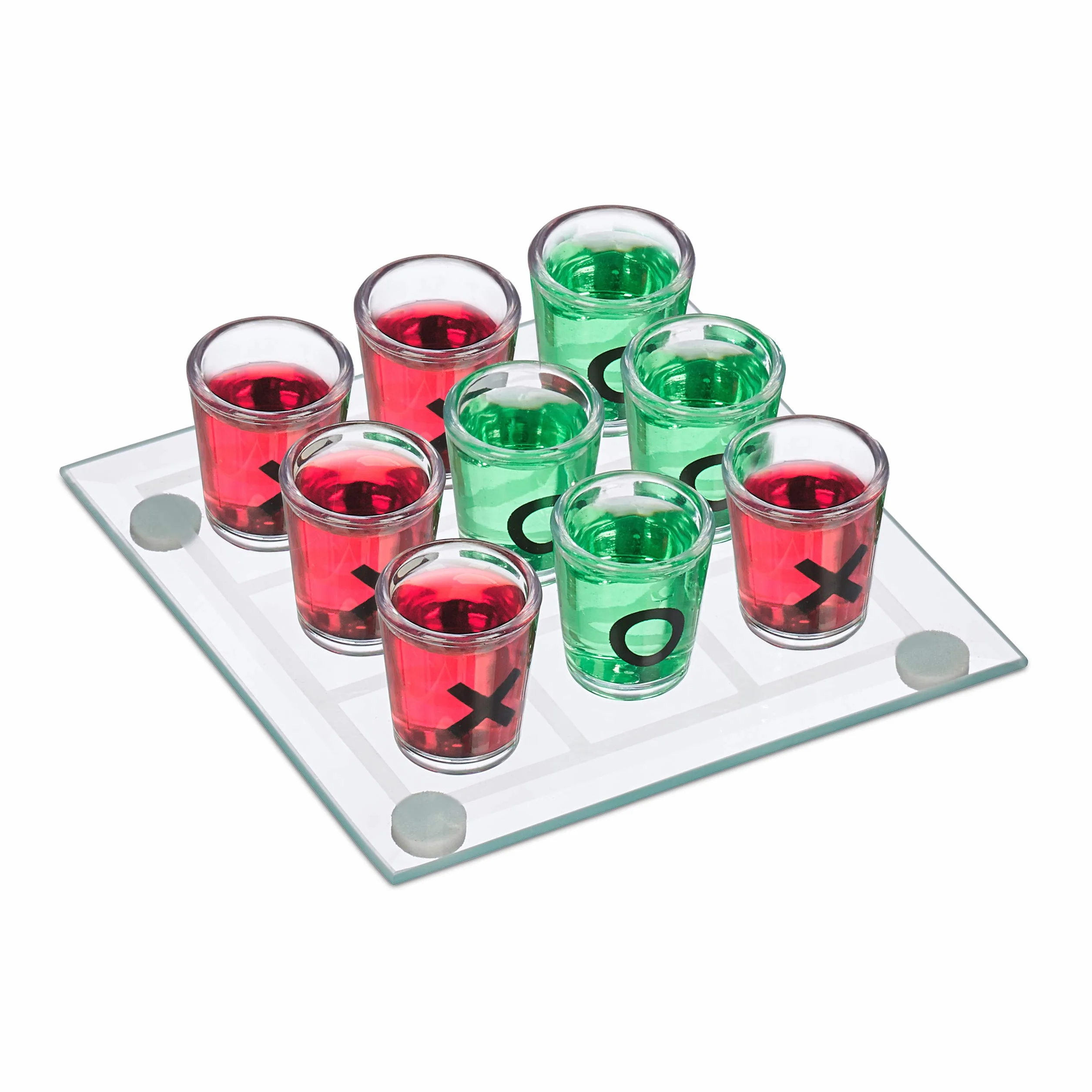 Relaxdays 10022787, przezroczysta gra do picia Tic Tac Toe, dla dorosłych, 2 osoby, 9 kieliszków do wódki, JGA, zabawna gra imprezowa, 1 sztuka (1 opakowanie)