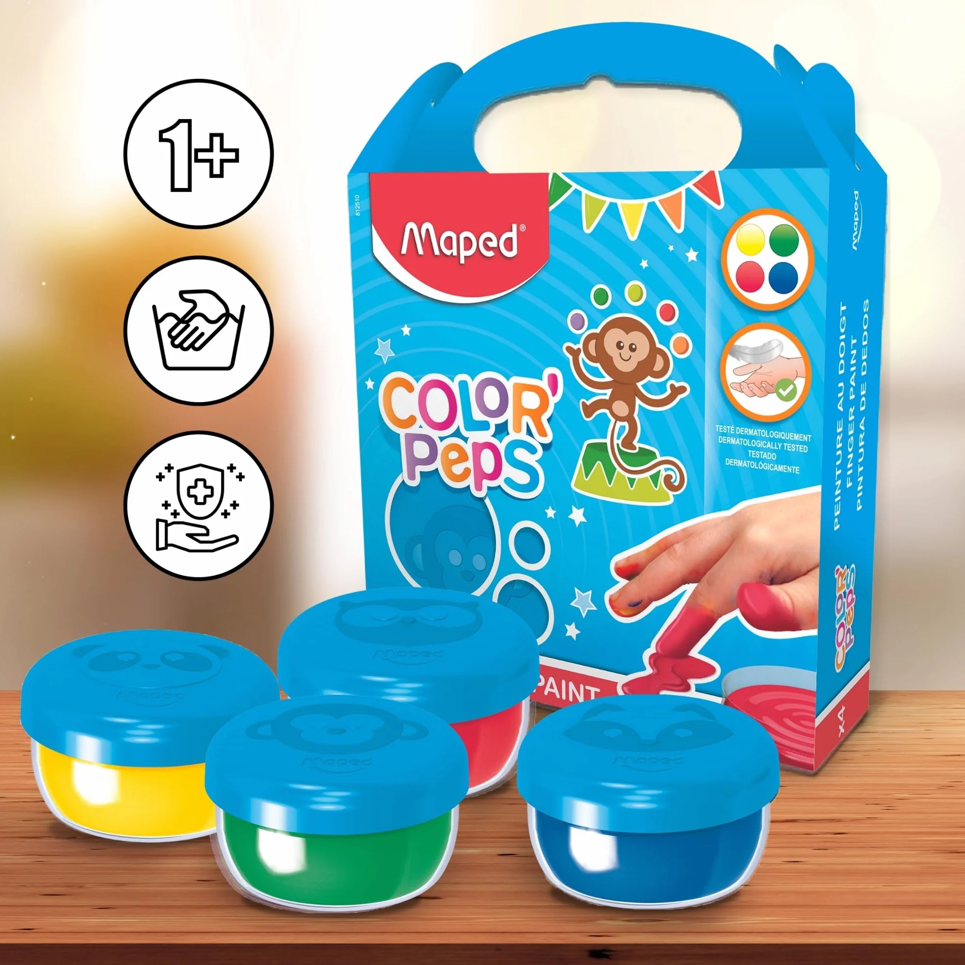 Maped Color'Peps My First Finger Paints dla niemowląt i małych dzieci w wieku od 1 lat, 4 doniczki z farbą