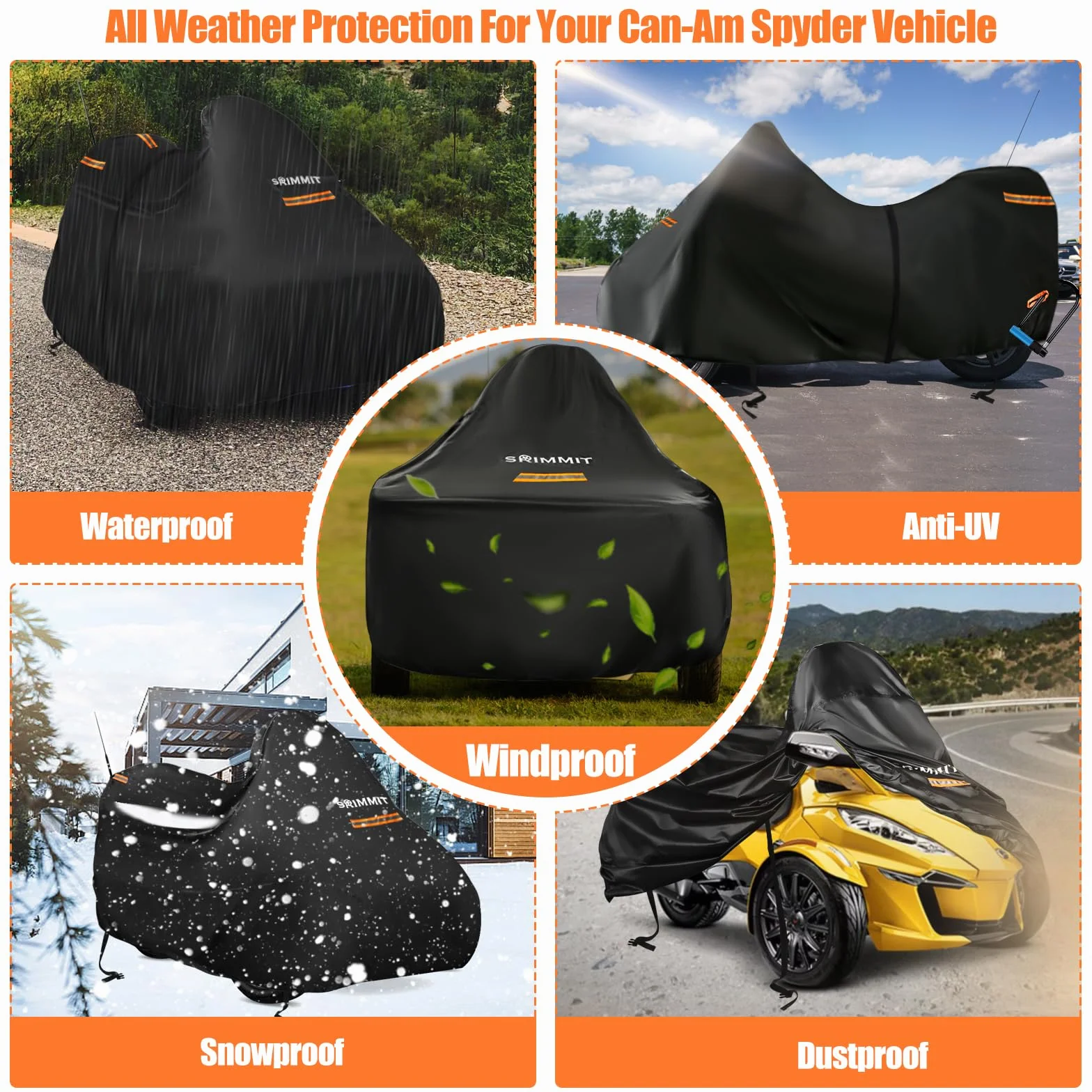 Can-Am Spyder Wodoodporna plandeka 420D Spyder Full Cover z 3 paskami odblaskowymi do Can-Am Spyder RT/F3 S/Limited, trzykołowy pokrowiec na motocykl, ochrona zewnętrzna