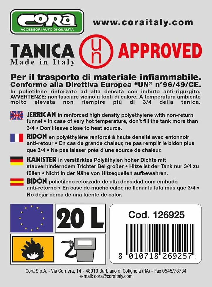 CORA 000126925 Kanister, 20 l, certyfikat ONZ