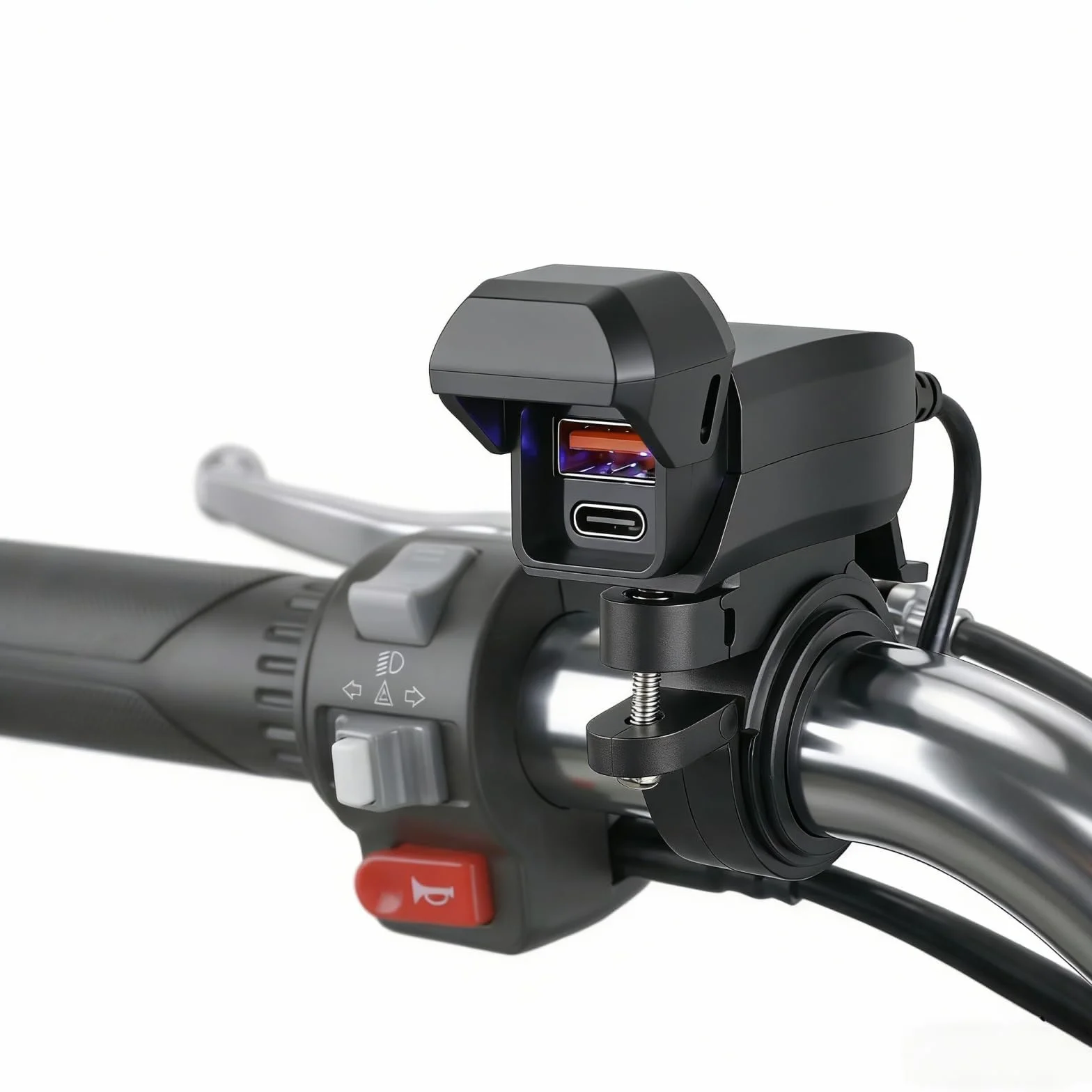 Motocyklowa ładowarka USB, 36 W PD3.0 i 18 W QC3.0 2-portowa, ochrona IP65, 12-24 V DC, kompaktowa mini konstrukcja do motocykli, skuterów, quadów, kabla 1,40 m, 2 rodzaje montażu