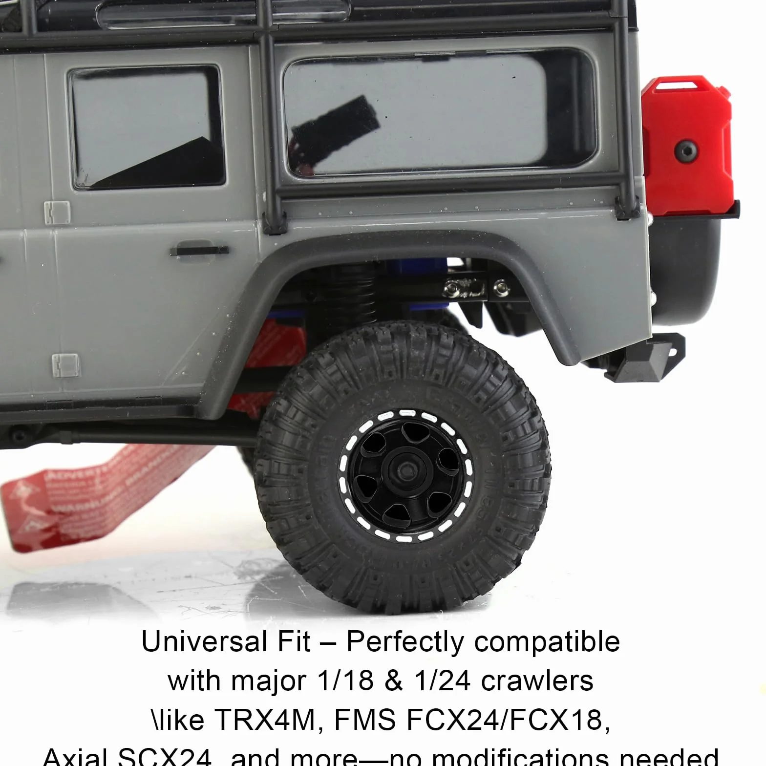1.0 Beadlock zestaw felg i opon 57 x 24 mm, gumowe opony Rock Crawler i aluminiowe felgi do 1/18 1/24 Axial SCX24 TRX4M Gladiator Bronco C10 JLU Deadbolt RC Crawler Upgrade (czarny)