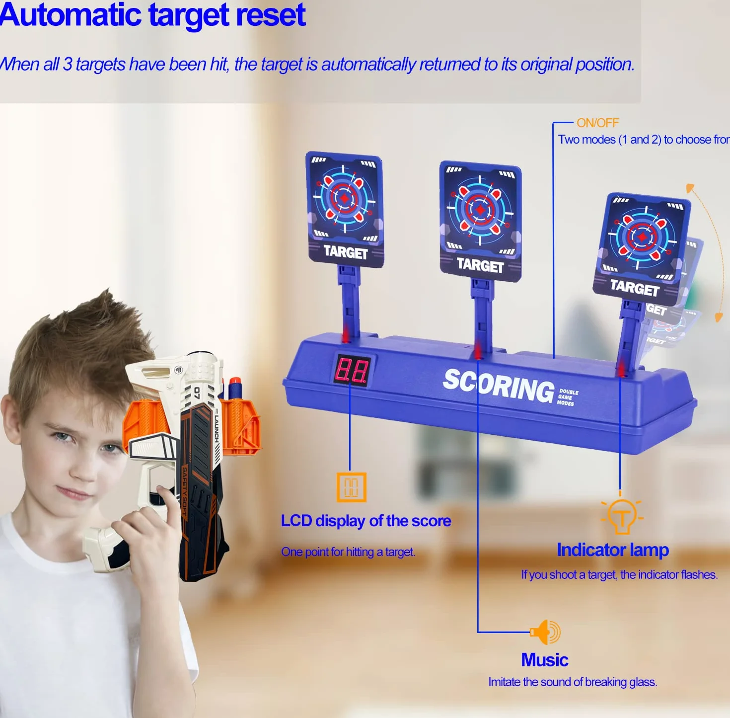 Tarcza celownicza do pistoletu Nerf, elektroniczna ocena, automatyczne resetowanie, cyfrowe cele do pistoletu nerfowego, zabawek, na Boże Narodzenie, urodziny, zabawki dla dzieci w wieku 6, 7, 8, 9,