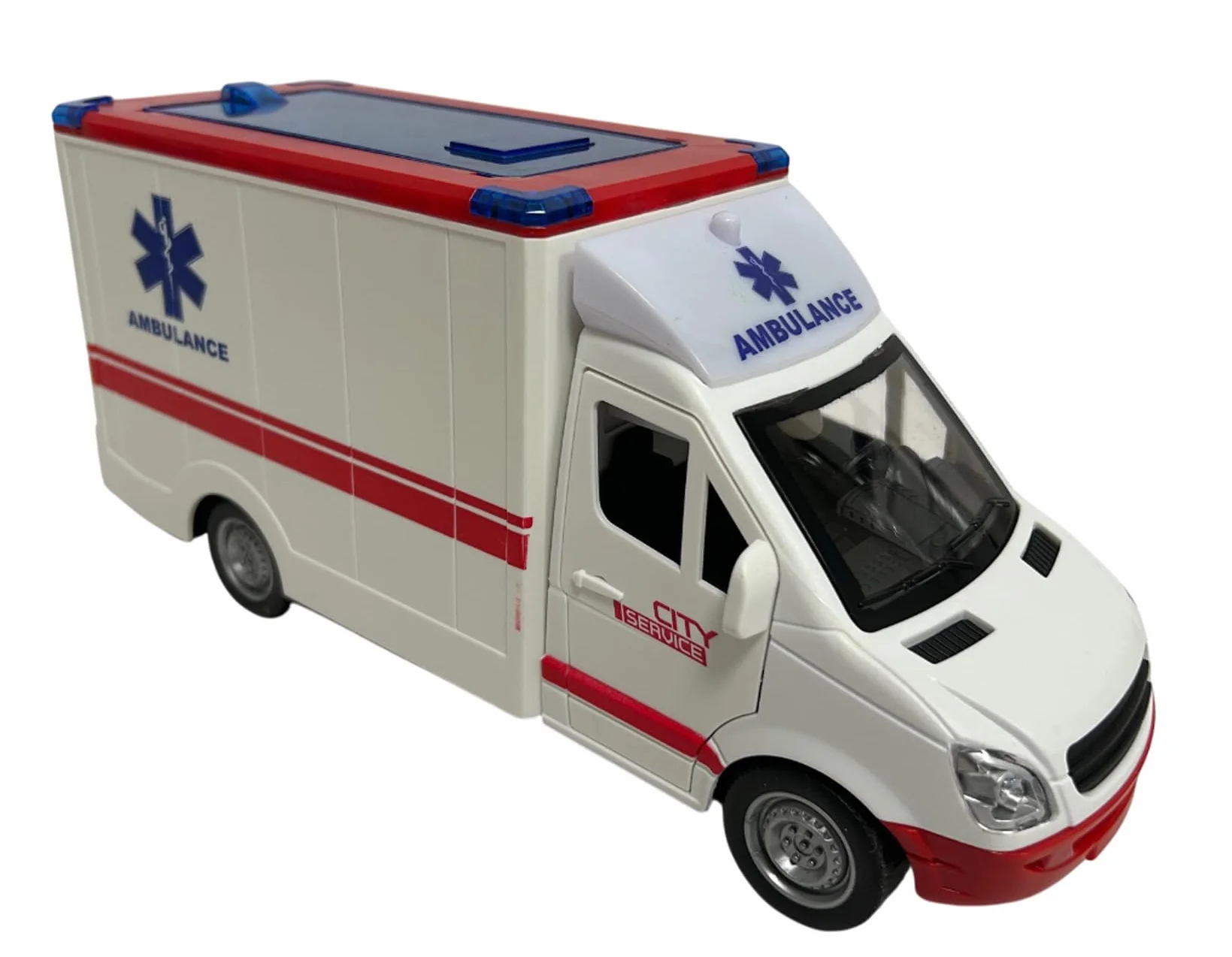 Generisch Zabawka karetki z lampkami, syrenami, drzwiami i dachem, otwieranie ruchu, sprzęgło pogotowia, duża skala 1:16 cm, 26 pierwsza pomoc z dźwiękami świetlnymi, wysuwany nosidełko dla dzieci od