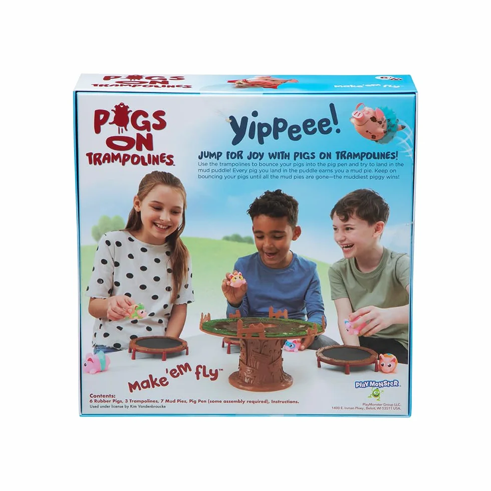 PlayMonster Świnie na trampolinach | Zabawna gra dla dzieci z odbijającymi się świniami | Szybka gra rodzinna | Dla dzieci w wieku od 6 lat