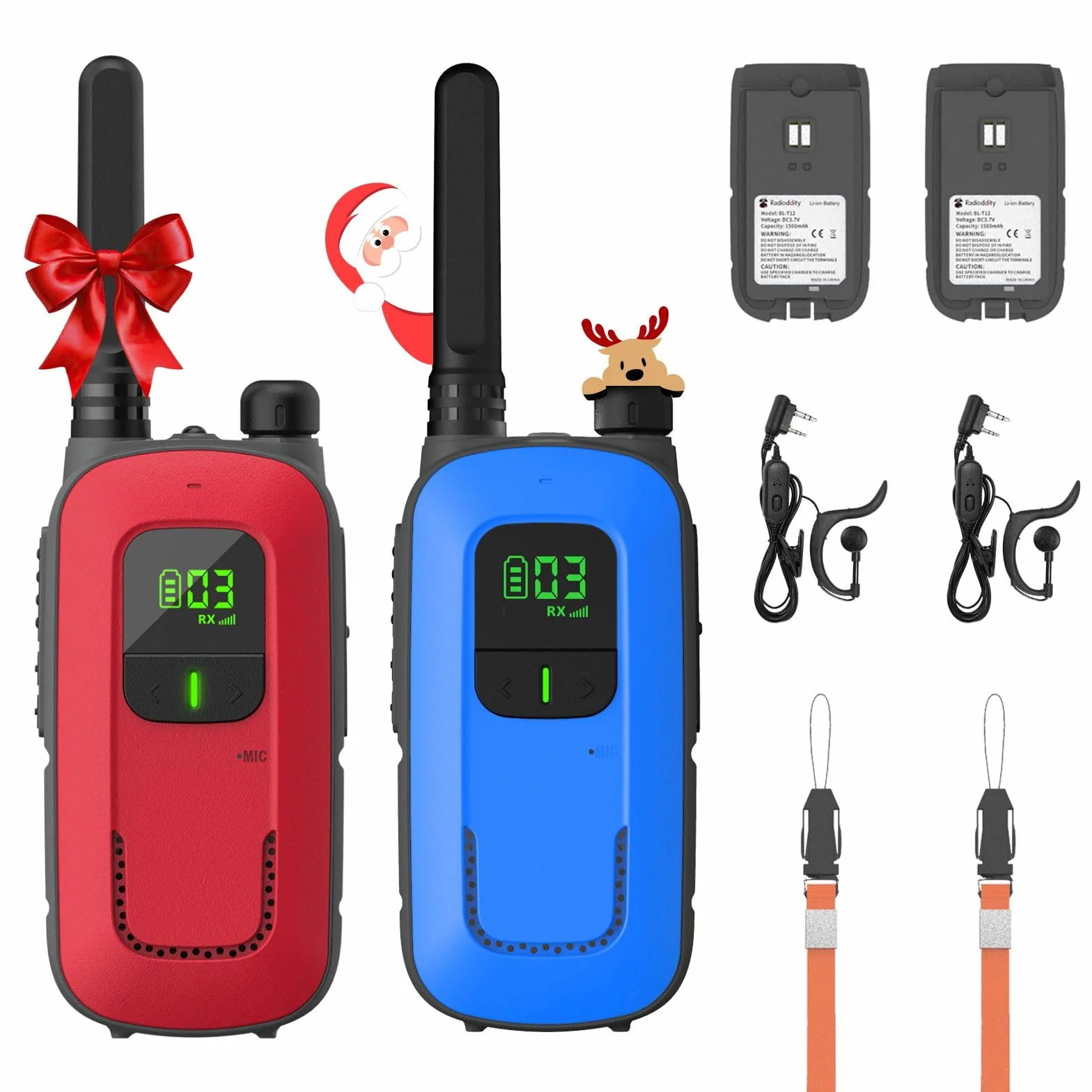 Radioddity PR-T3 Walkie Talkie PMR446 krótkofalówka VOX z 16 kanałami, latarka, zasięg 4 km, ładowalne akumulatory do przygód, aktywności na świeżym powietrzu, na kemping, 2 sztuki