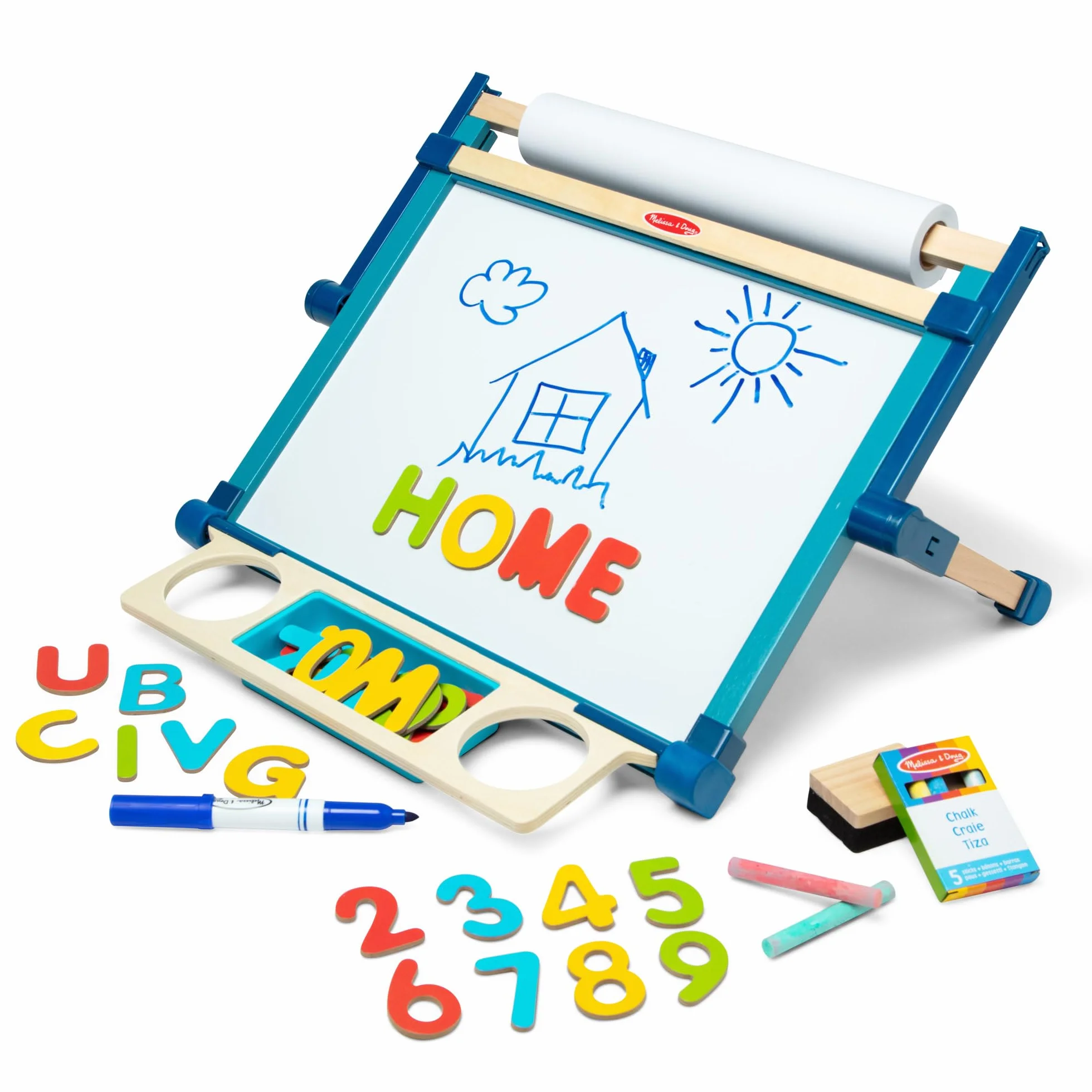Melissa & Doug Drewniana dwustronna sztaluga stołowa, sztuka, rzemiosło, zabawa udawana, 3+, wielokolorowa, 44,45 cm wys. x 52,705 cm szer. x 6,985 cm dł