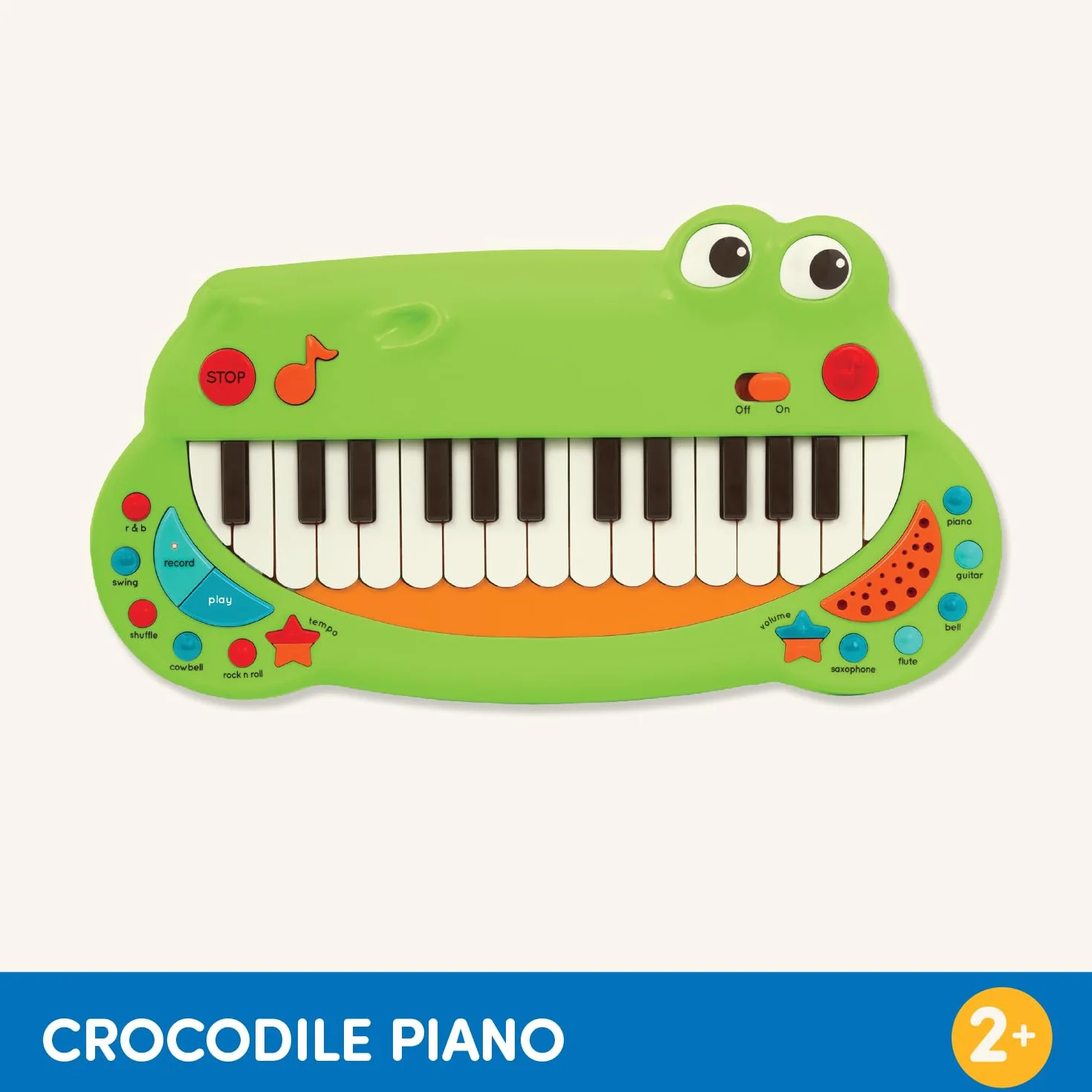 Battat BT4680Z krokodyl zabawka dla małych dzieci, muzyczne dzieci, pianino z 5 ustawieniami instrumentów - 2 lata +, zielona