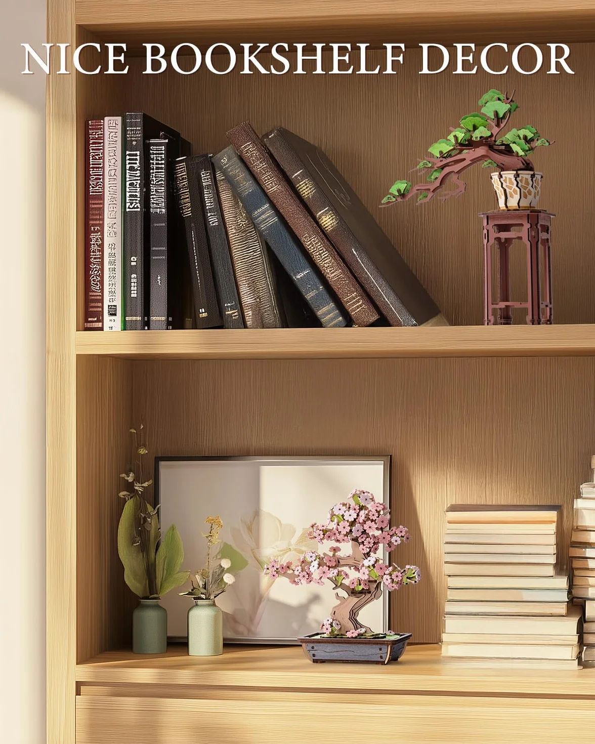 Rolife Puzzle 3D, sakura i wiecznie zielona sosna, bonsai, drewniane puzzle, zestawy modelarskie dla dorosłych do budowania, dekoracja domu, kreatywny prezent dla dorosłych i dzieci (Sakura Bonsai)