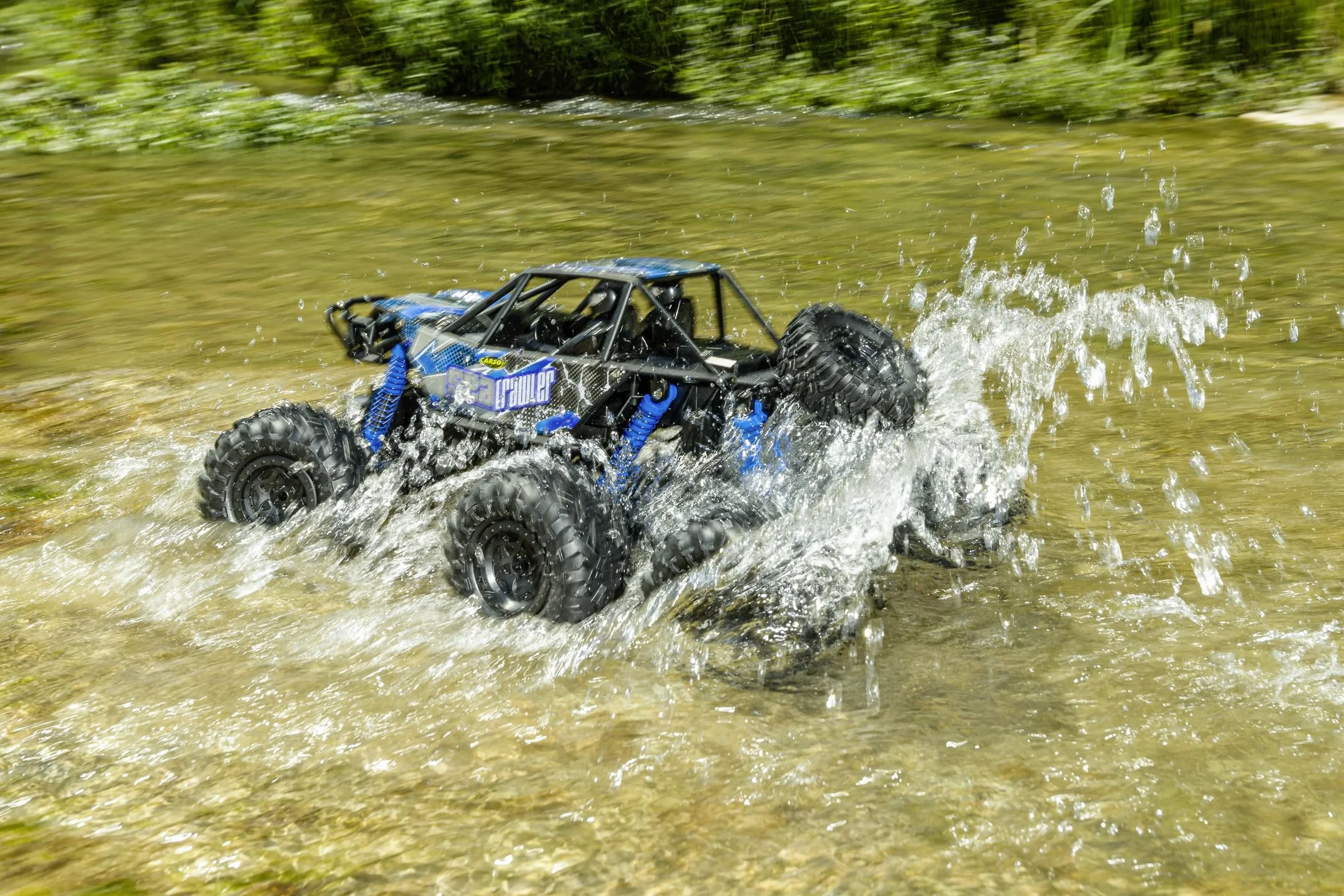 Carson 500404288 1:10 Sea Crawler 6 x 6 100% RTR niebieski – samochód RC jako pojazd amfibii, 100% RTR, do lądu i wody, wytrzymały i wodoodporny, z pilotem zdalnego sterowania 2,4 G