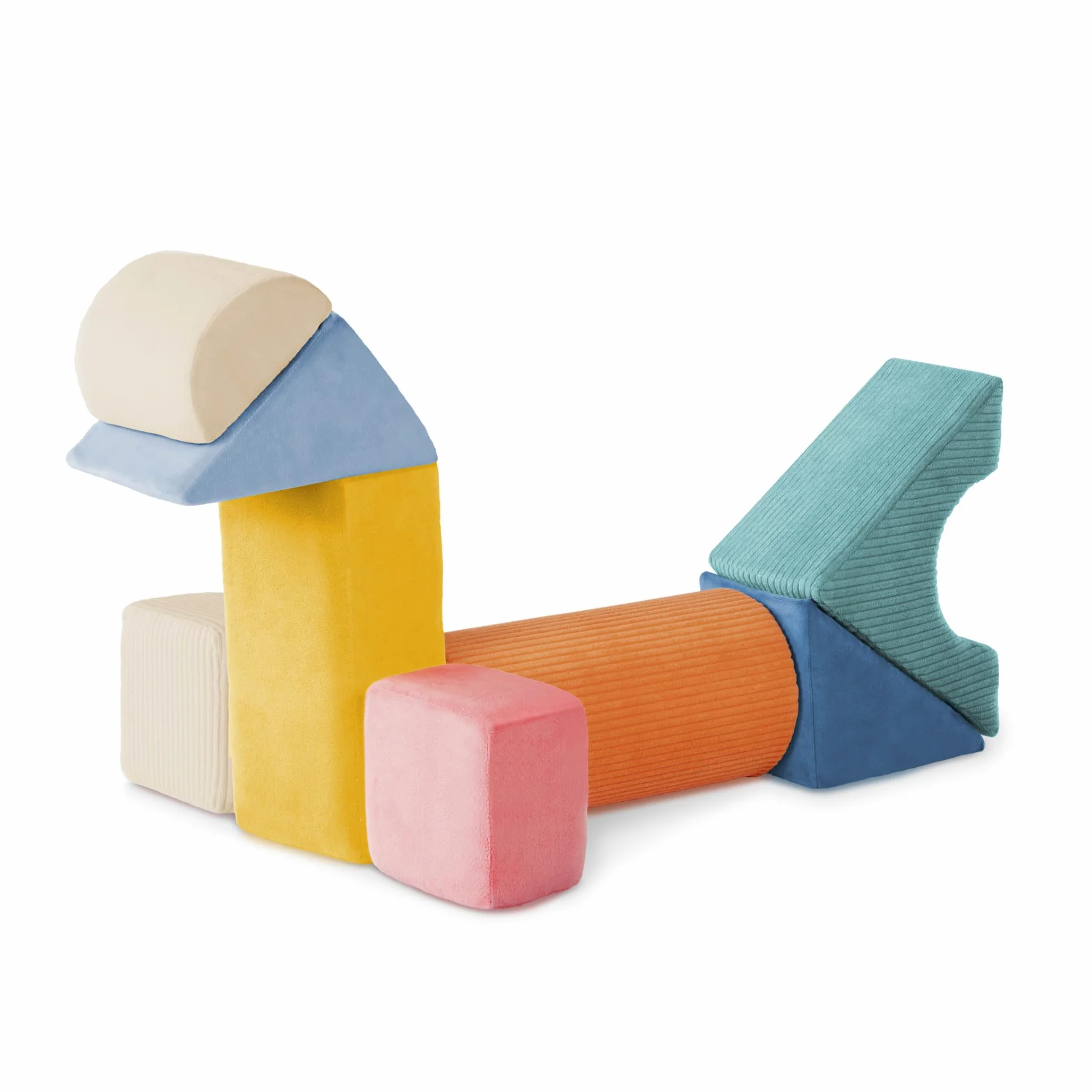 B. Toys sensoryczne klocki konstrukcyjne dla dzieci, 8 sztuk, teksturowane klocki dla dzieci w wieku 6-12 miesięcy, miękkie geometryczne kształty z pokrowcem z tkaniny dotykowej, piankowe klocki