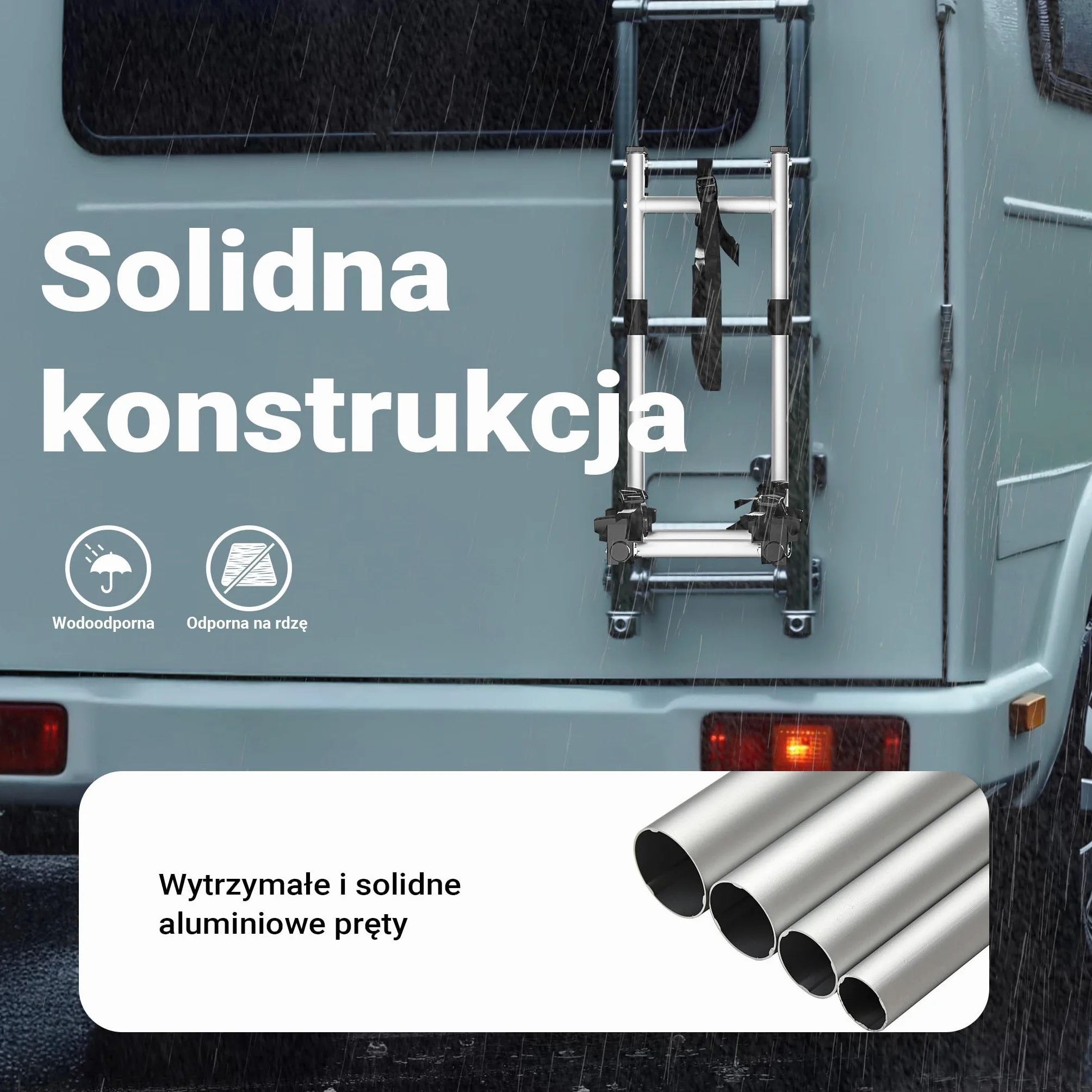 Wiltec Bagażnik na 2 rowery do montażu na drabince kampera, maks. nośność 30 kg, z aluminium i TPR, składana konstrukcja
