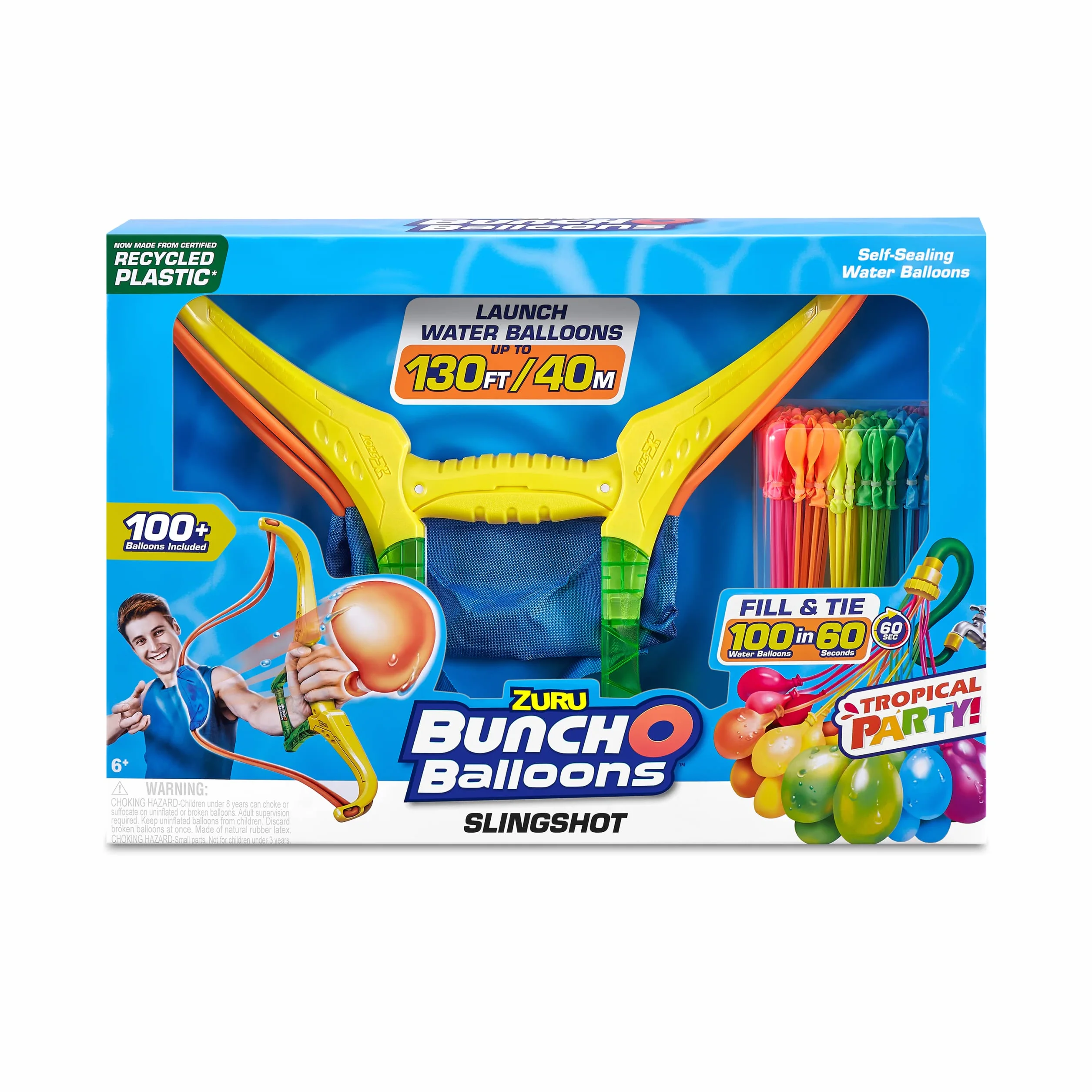 ZURU - BUNCH O BALLOONS - Tropical Party Arc Slingshot - 100 bombek wodnych - Gra na świeżym powietrzu - Gra wodna - 56494