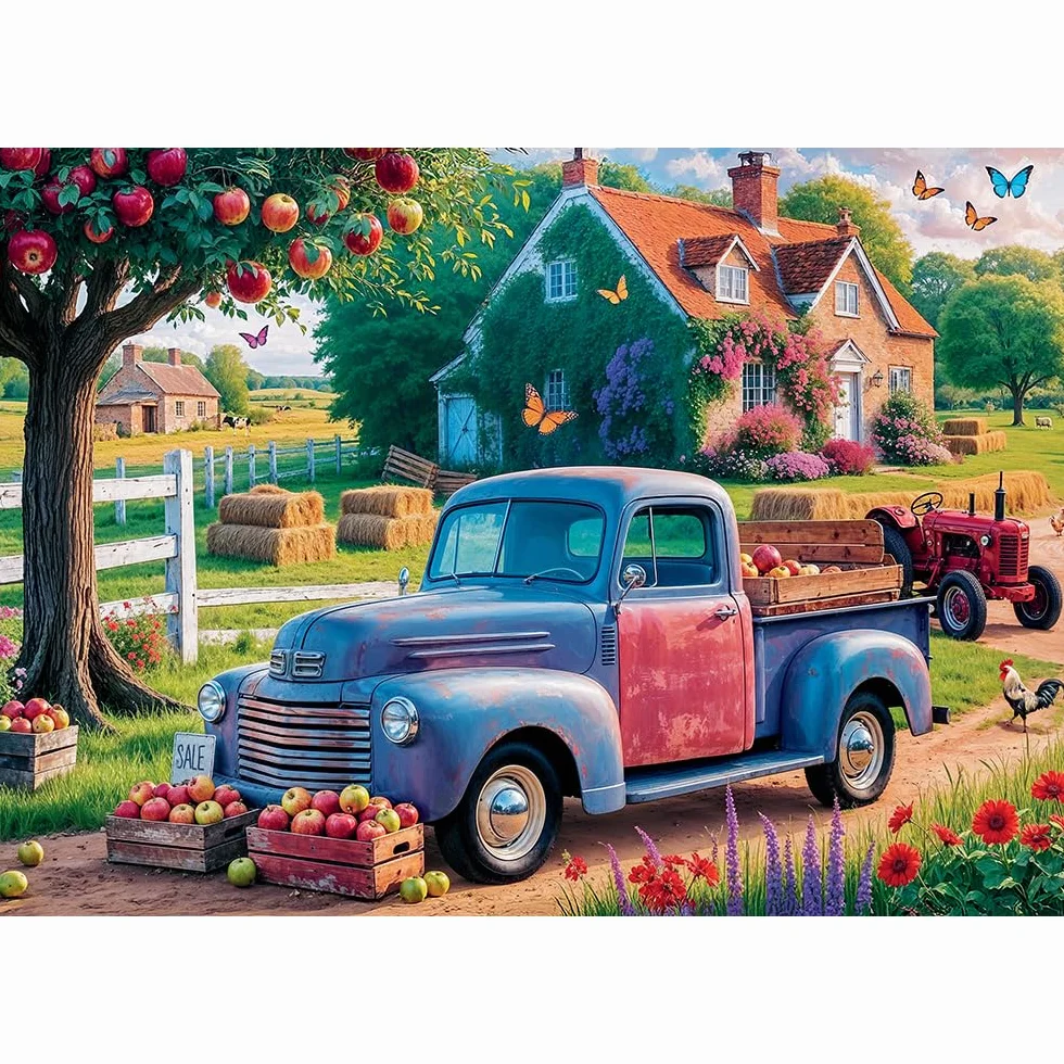Trefl Premium Plus Quality - Puzzle Tea Time: Samochód Farmera - 500 Elementów, Seria Malowanych Nostalgicznyh Obrazków, Idealne Dopasowanie Elementów, dla Dorosłych i Dzieci od 10 lat