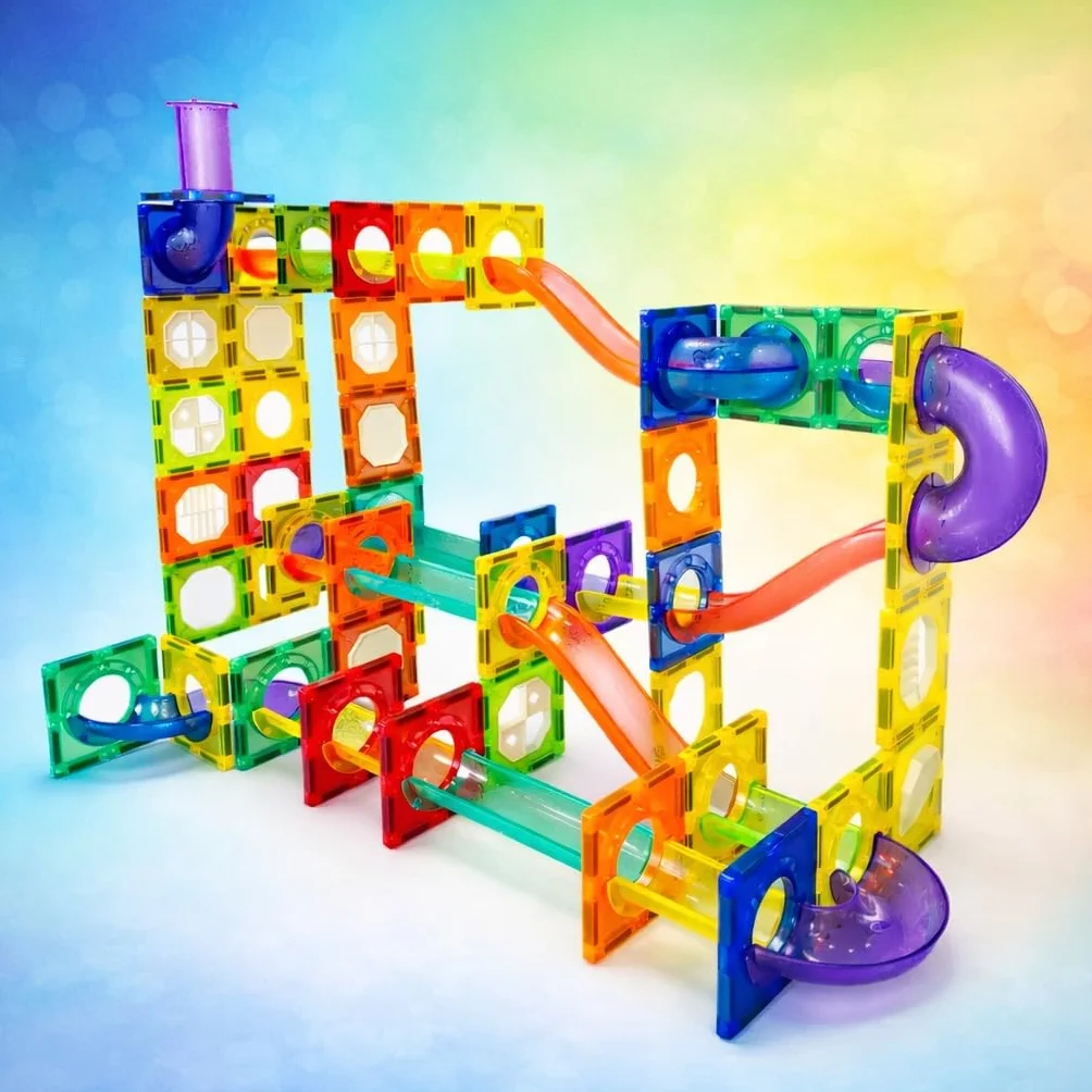WonderToys Kulkowy tor wyścigowy, 100 sztuk, zestaw klocków magnetycznych, zabawka edukacyjna dla dzieci, dziewczynek i chłopców w wieku 3–7 lat, gry edukacyjne