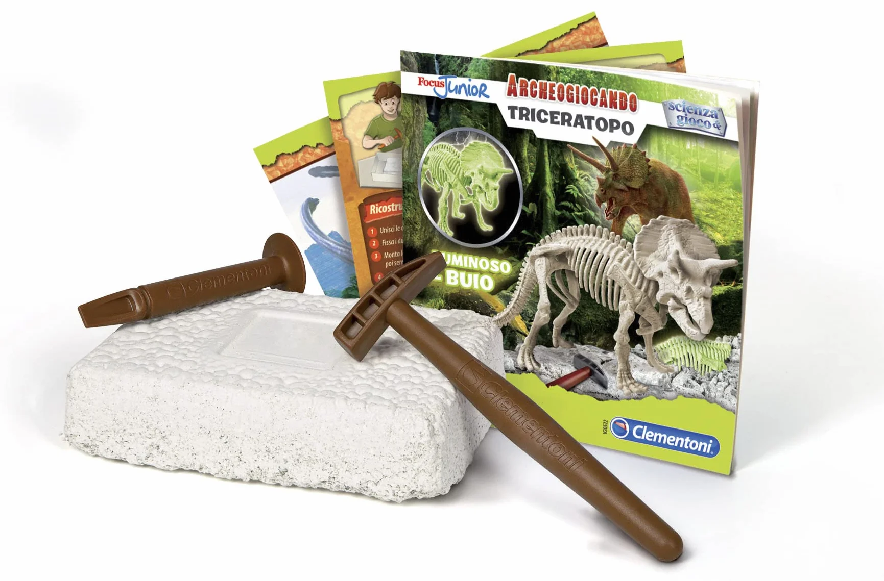 Clementoni - 60892 - Naukowa Zabawa Lab Skamieniałości - Triceratops Fluorescencyjny dla Dzieci od 7 Lat Wersja Polska