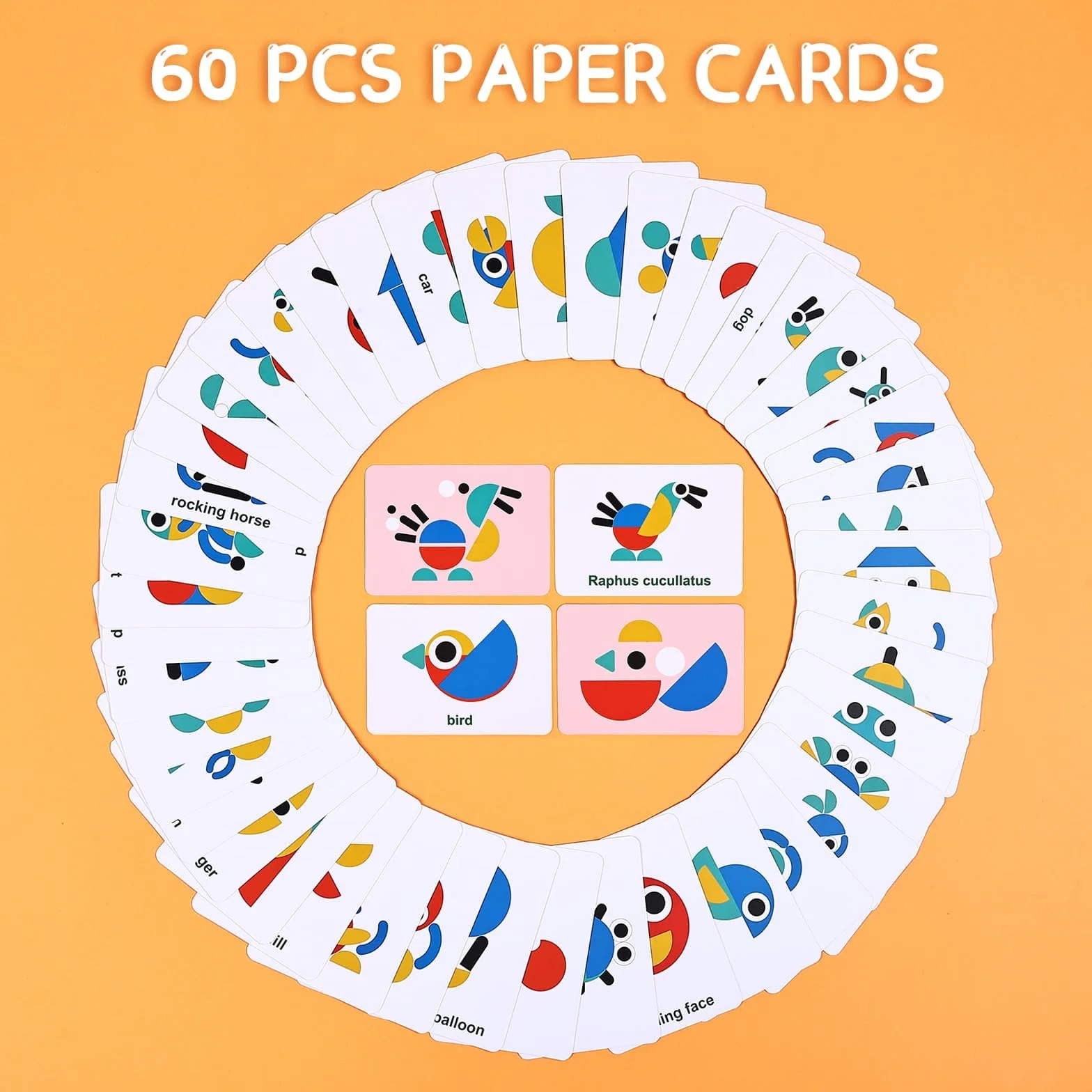 BBLIKE Tangram Wood, 36 drewnianych puzzli Montessori + 60 sztuk układania kart do układania w stosy gry i zabawki edukacyjne klasyfikacja dla dzieci
