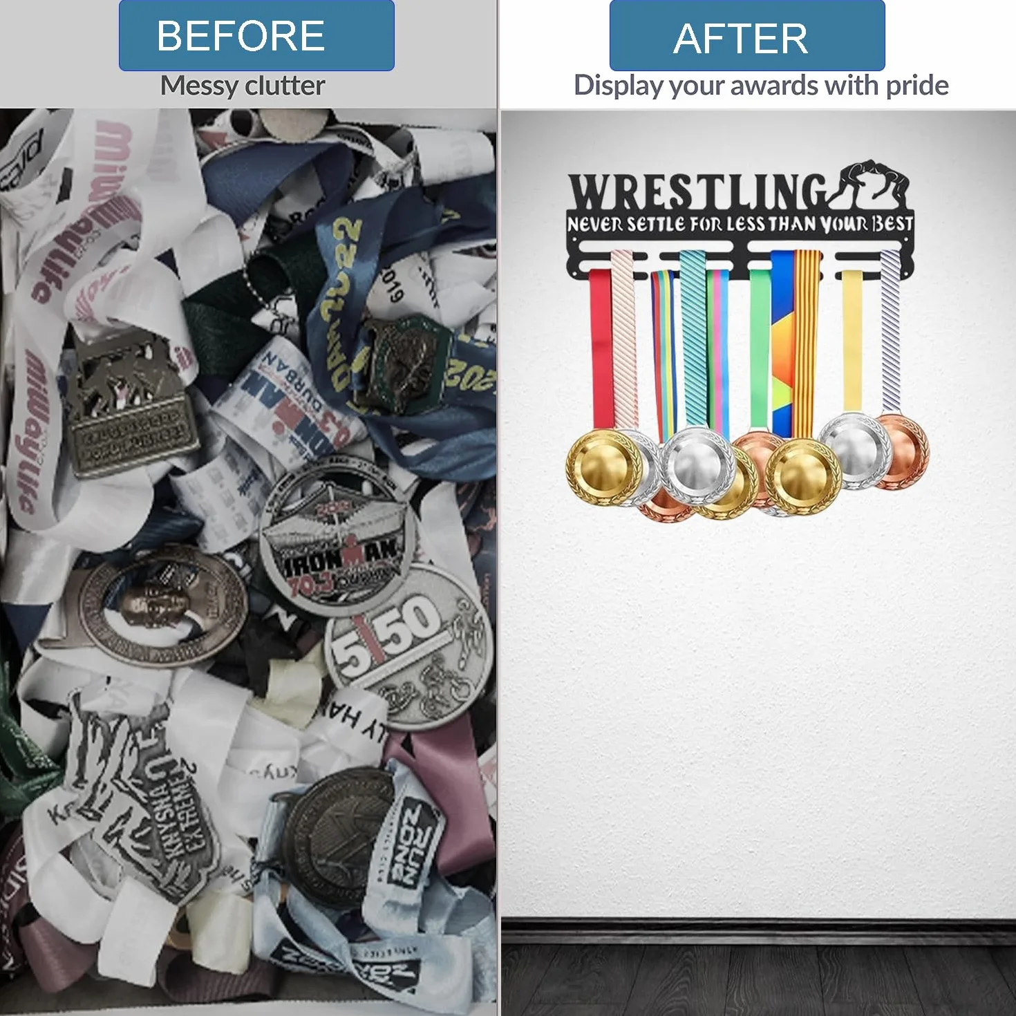 Medal Display Hanger, Medal Holder Wall Mount,Heavy Duty, Non-Bent, Holds 22-33lbs, Medal Display Rack for Marathon, Gymnastics, Soccer, Swim