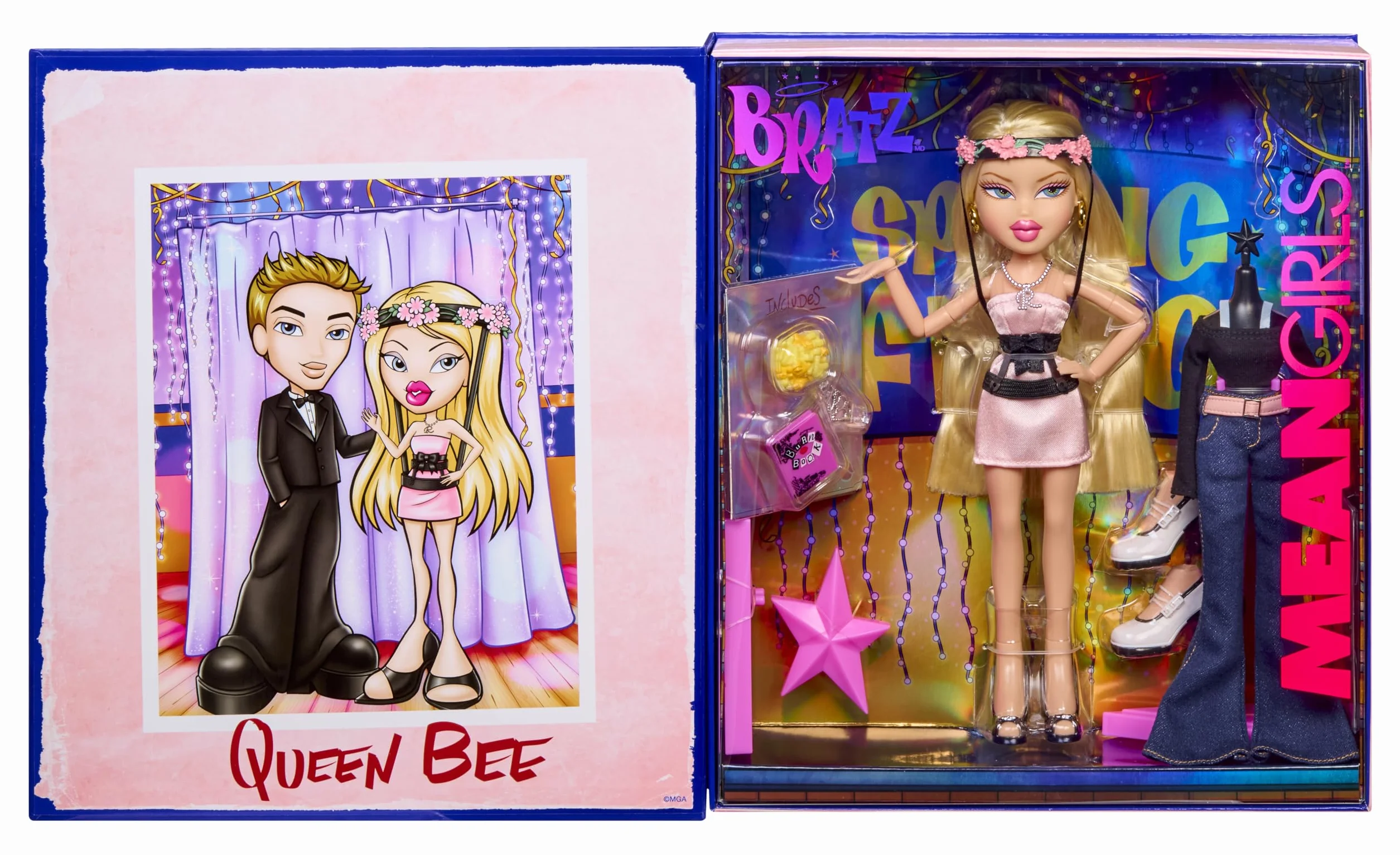 Bratz x Mean Girls Spring Fling Doll Regina– Kolekcjonerska Modna Lalka z Dwiema Stylizacjami, Różową Satynową Sukienką i Akcesoriami Inspirowanymi Filmem