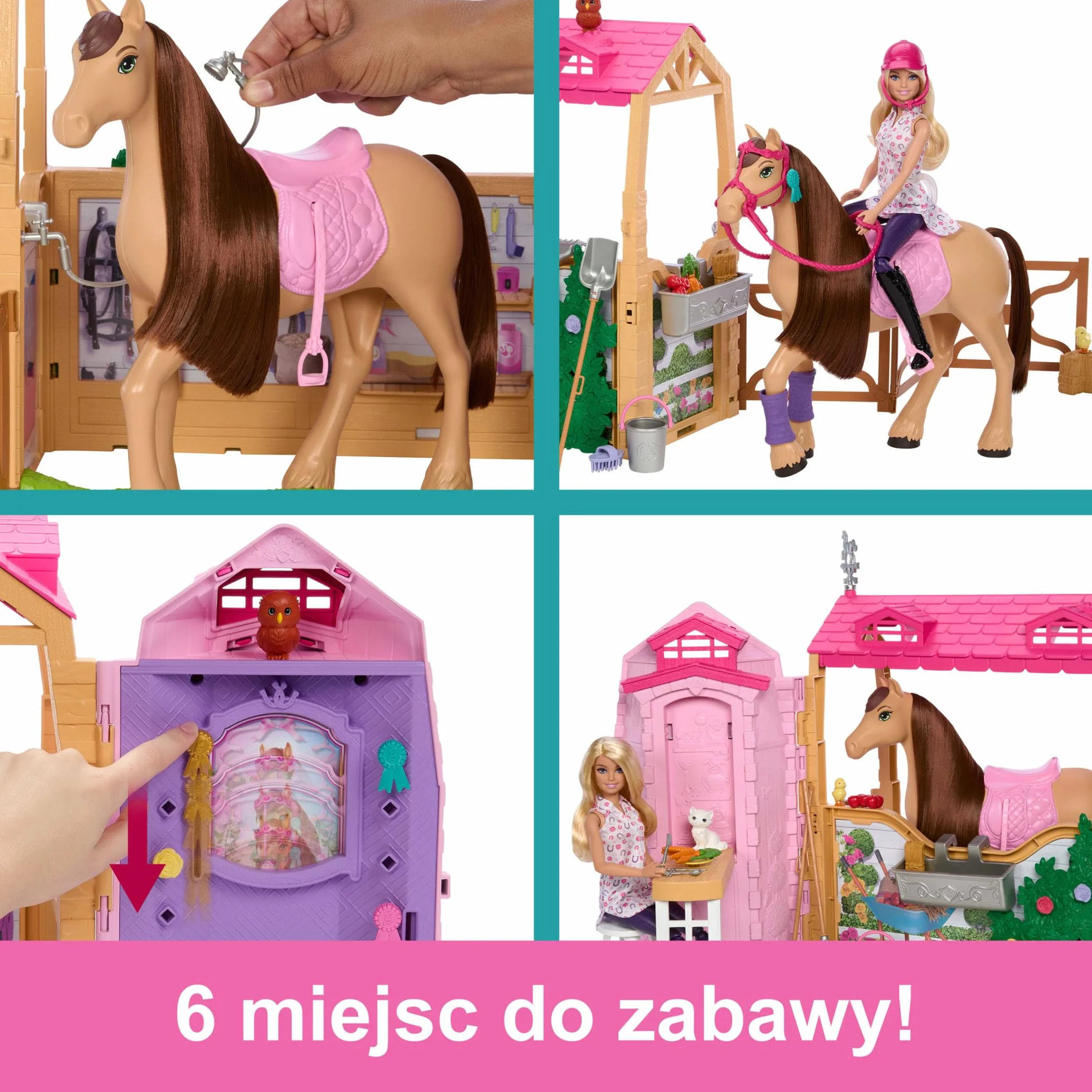 Barbie Stadnina Marzeń Zestaw filmowy z lalką, figurką konika i akcesoriami; ponad 25 elementów i 6 obszarów zabawy; inspirowany serialem Zagadki Barbie: Wielki Pościg JDN43