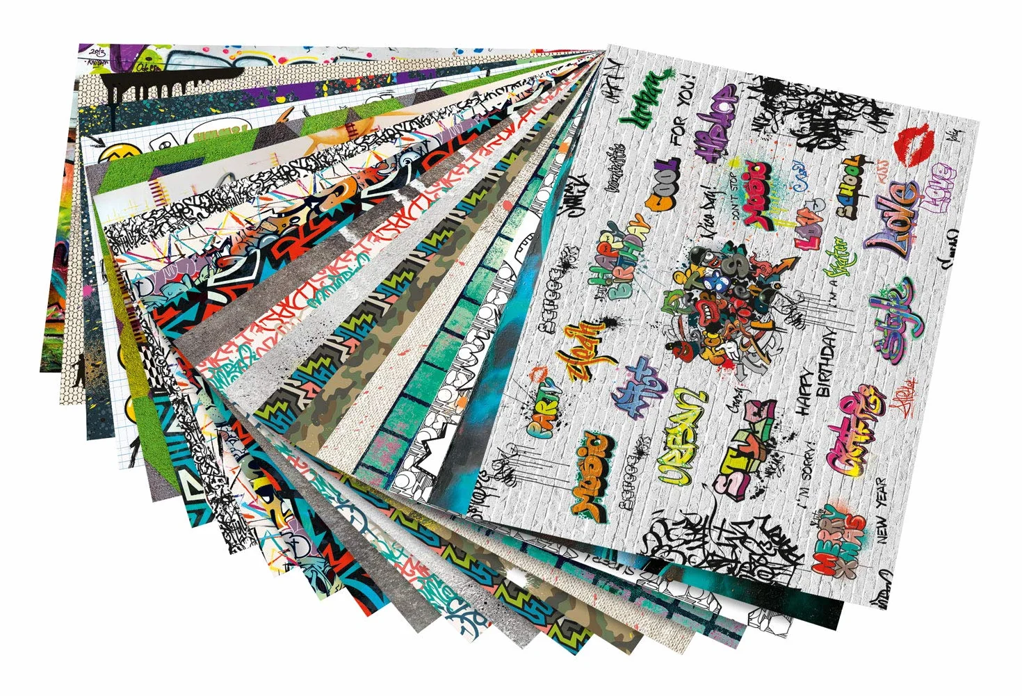 folia 48349 blok z motywem Grafitti, 270 g/m², ok. 24 x 34 cm, arkusz sortowany w 20 różnych motywach do majsterkowania i kreatywnego tworzenia kart, obrazków okiennych i do scrapbookingu i pomysłów