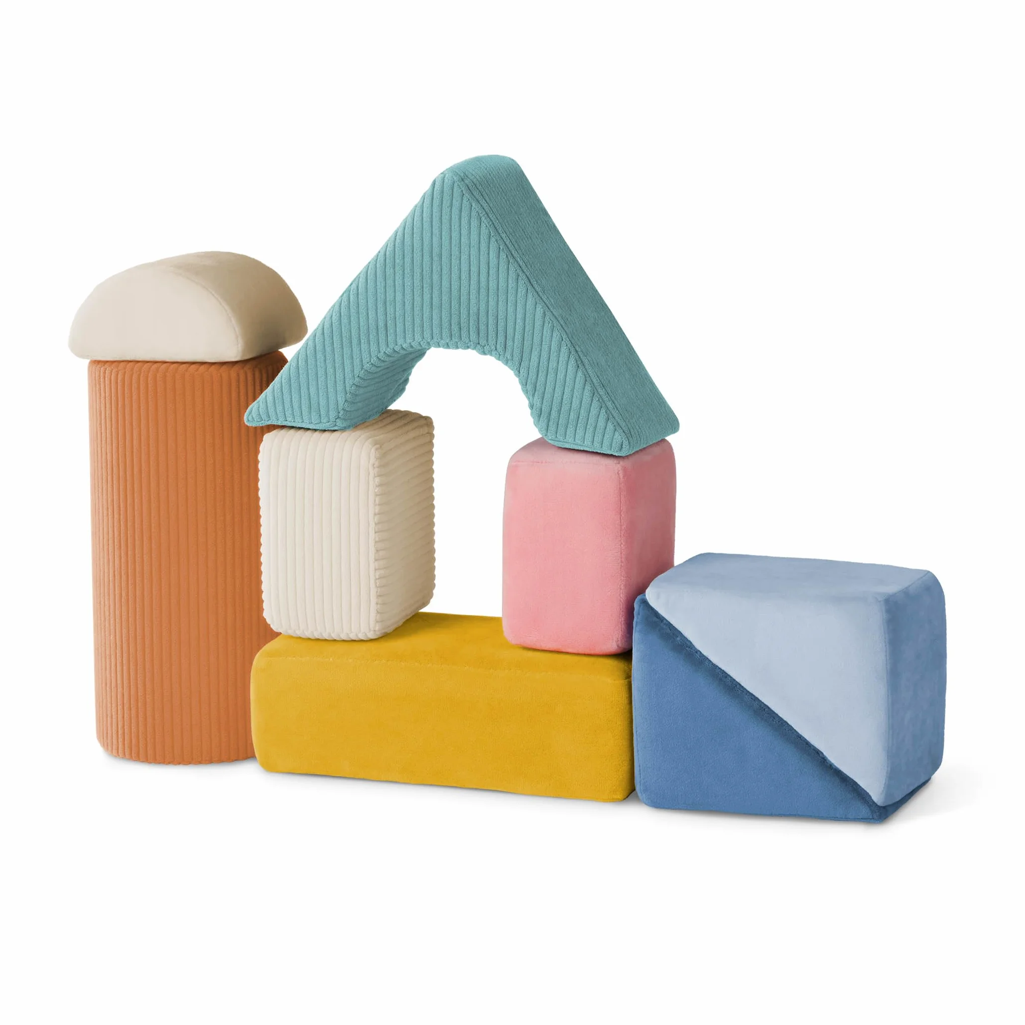 B. Toys sensoryczne klocki konstrukcyjne dla dzieci, 8 sztuk, teksturowane klocki dla dzieci w wieku 6-12 miesięcy, miękkie geometryczne kształty z pokrowcem z tkaniny dotykowej, piankowe klocki