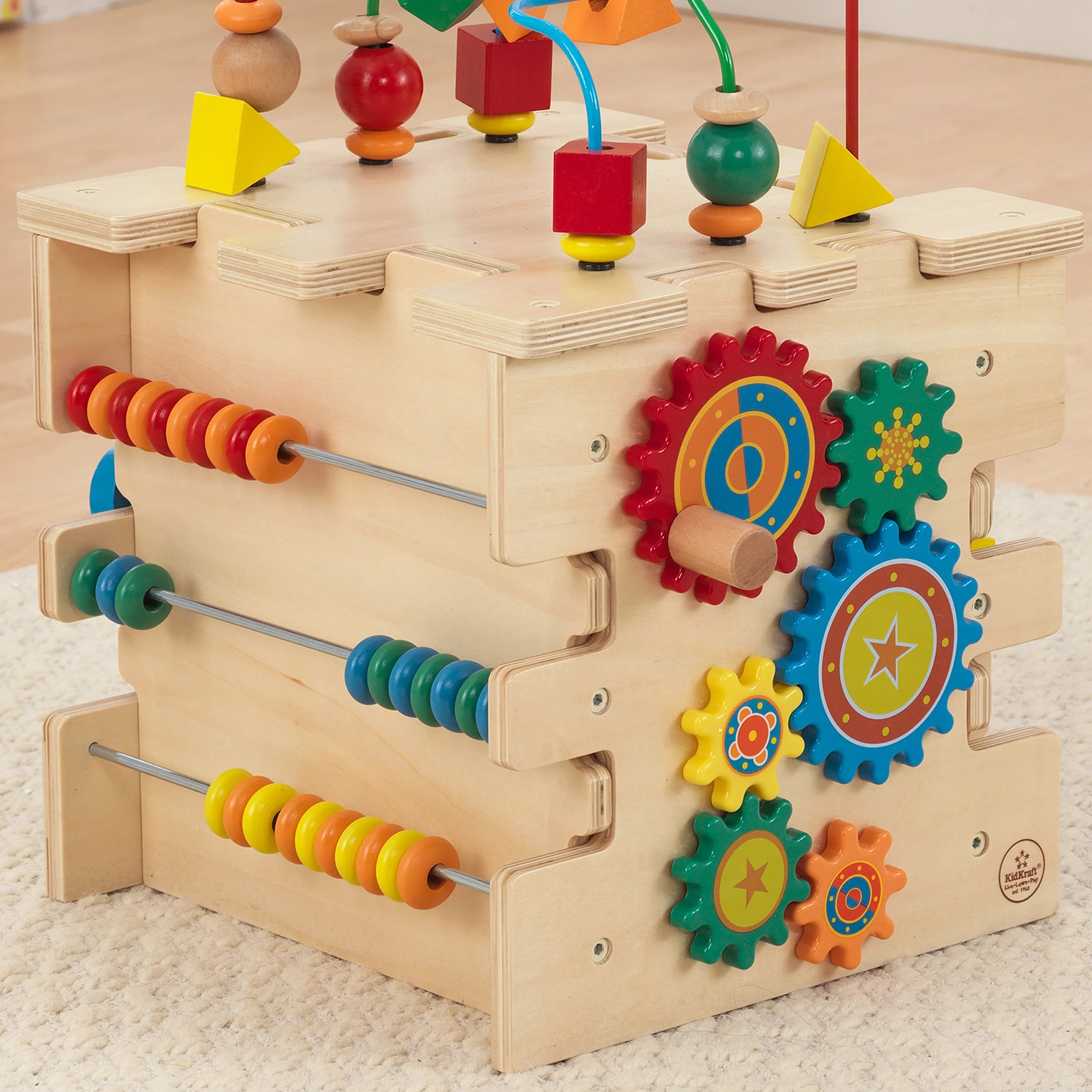 KidKraft Deluxe 63298 drewniana kostka motoryczna, zabawka motoryczna od 1,5 roku życia, drewniana pętla motoryczna, gra edukacyjna od 1,5 roku