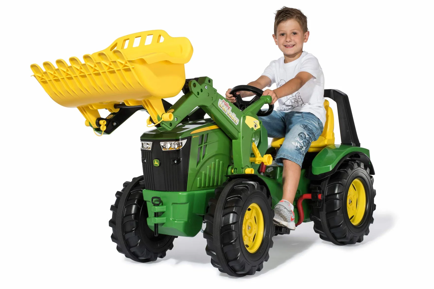 Rolly Toys Traktor na pedały John Deere rollyX-Trac Premium w zestawie z ładowarką RollyTrac (przerzutka dwubiegowa, hamulec ręczny, dla dzieci w wieku 3-10 lat, regulowane siedzisko, traktor z