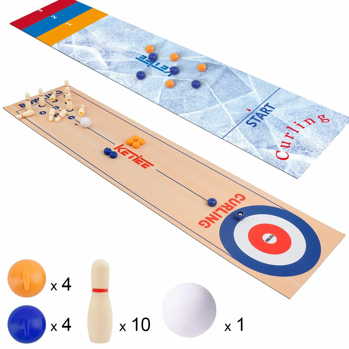 KETIEE Zestaw do kręgli 3 w 1 Shuffleboard Bowling Curling Game, przenośny stół dla drużyn i imprez rodzinnych, odpowiedni dla dzieci i dorosłych