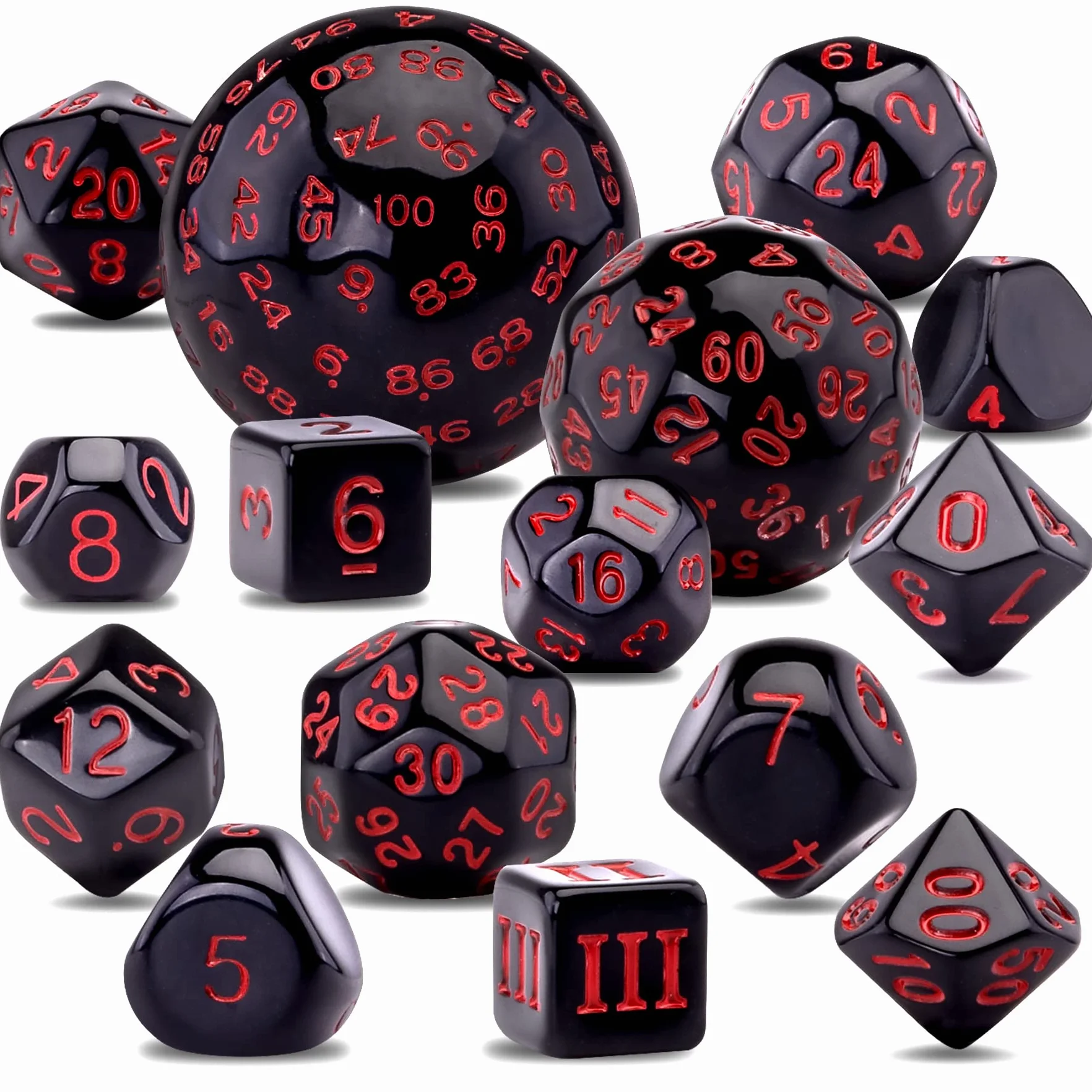 SIQUK 15 sztuk Kości wielościenne D3-D100 do RPG DND, czarno-czerwone