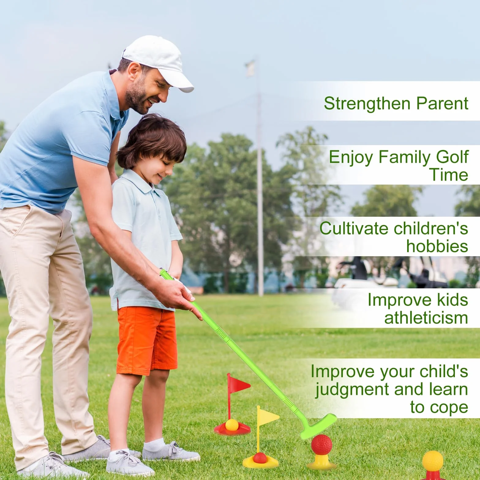 Zestaw zabawek golfowych dla dzieci, walizka golfowa, 4 kije golfowe, 8 piłek, gry na zewnątrz dla dzieci, zestaw zabawek golfowych dla dzieci, zabawki golfowe dla chłopców, dziewcząt