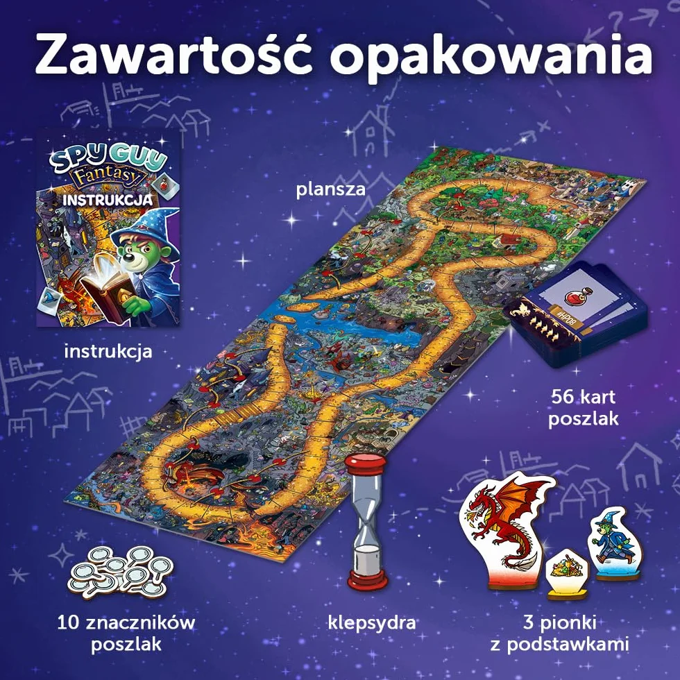 Trefl - Spy Guy Fantasy - Kooperacyjna Gra Obserwacyjna, Świat Czarów i Bajkowych Stworzeń, Szukanie Poszlak, Ogromna Plansza, Rodzinna Gra Planszowa Dorosłych i Dzieci od 5 lat