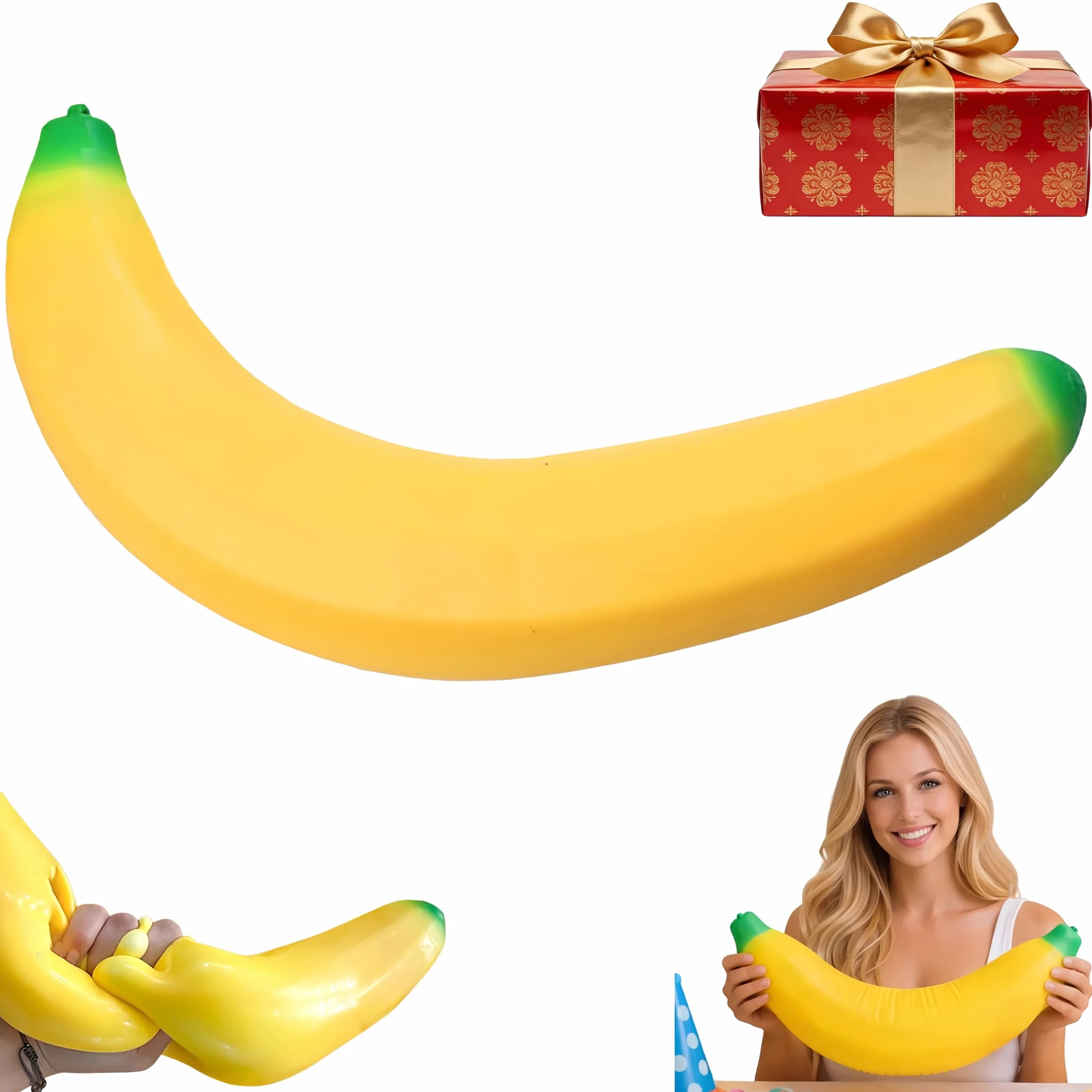 Kojący bananowy wyciszenie, elastyczna zabawka Fidget, 40 x 6 cm bananowa Squish z miękką teksturą, termoplastyczna gumowa zabawka, realistyczne stylowe zabawki sensoryczne, sensoryczny fidget