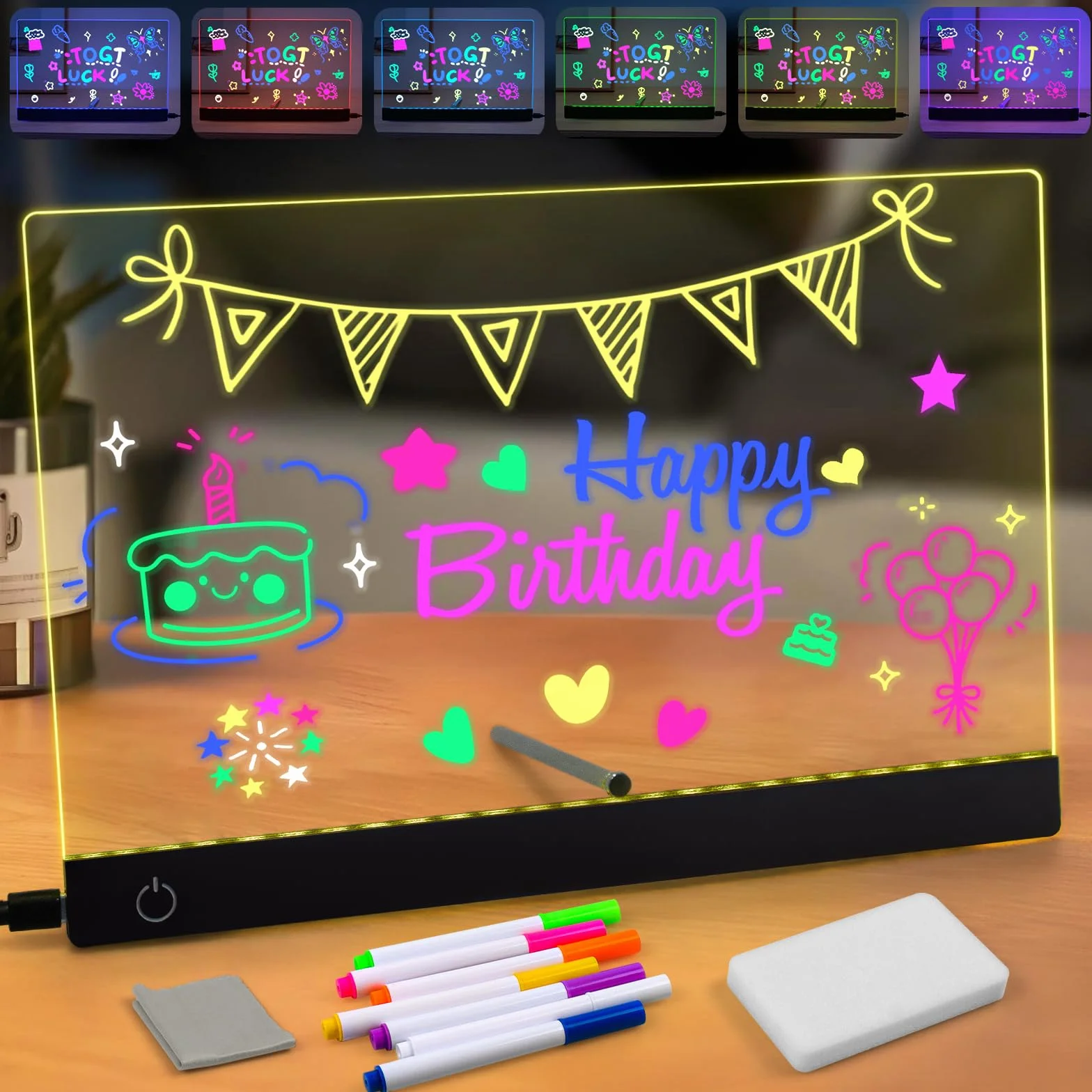 Akrylowa tablica LED, 30 x 20 cm Tablet do rysowania, wyświetlacz LED, zawiera 7 markerów dla dzieci, dekoracje biurowe i wakacyjne.