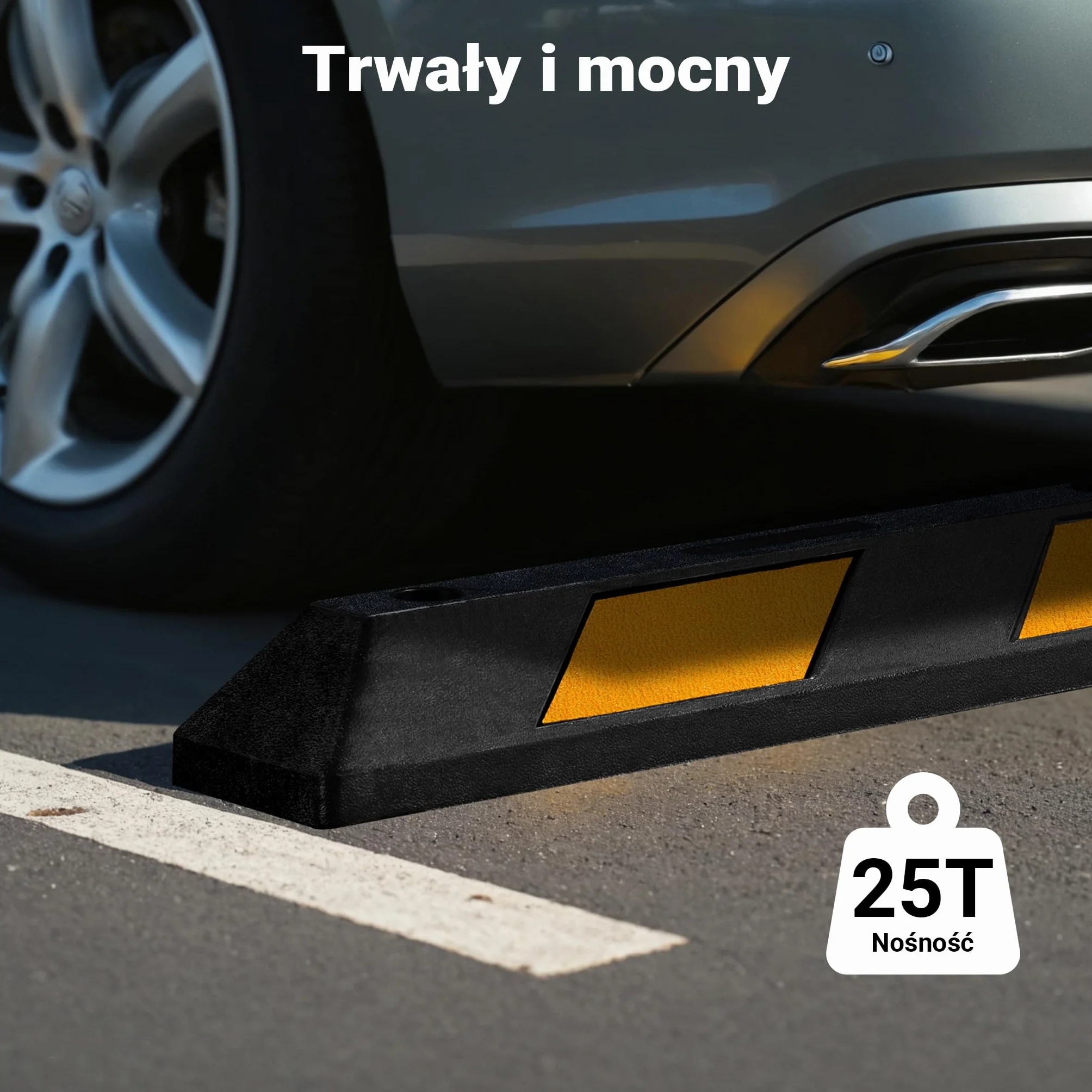 Wiltec Ogranicznik parkingowy 2 szt. 120 x 15 x 10 cm czarny z żółtą taśmą odblaskową, odbojnik gumowy do garażu i parkingu